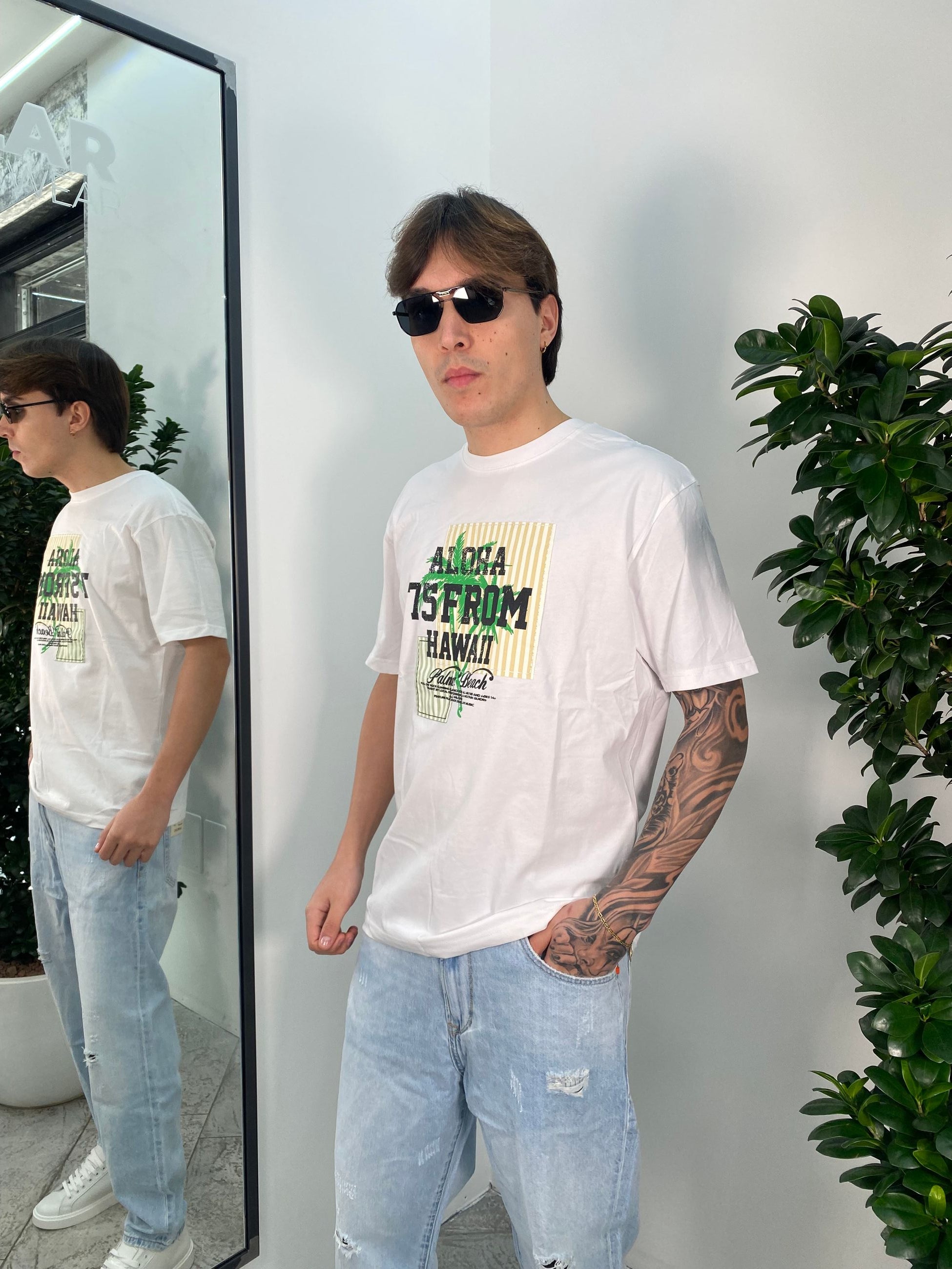 T-SHIRT IN 100% COTONE STAMPA HAWAII - REGULAR FIT GL646W