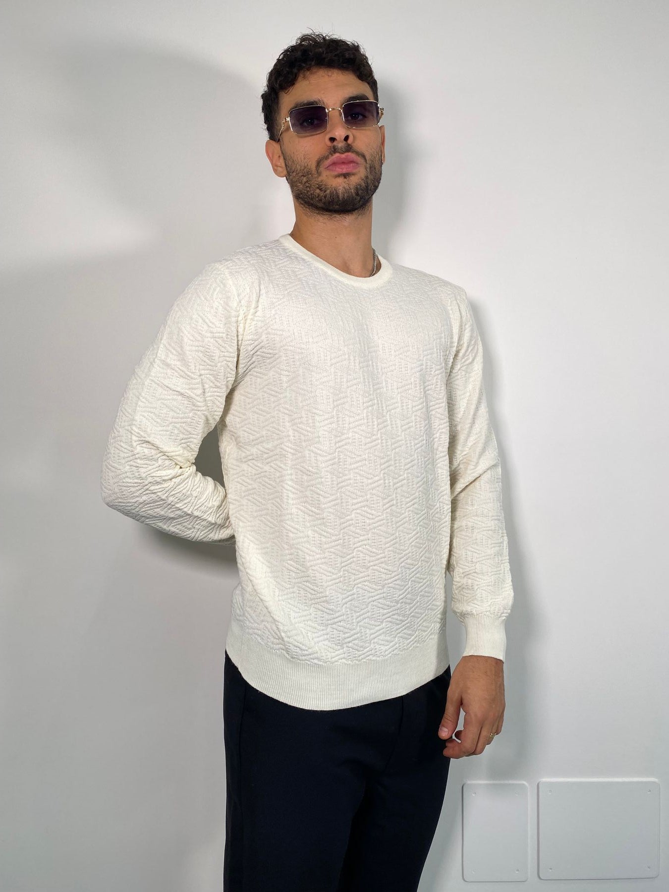 MAGLIA GIROCOLLO IN MISTO LANA CON TRAMA - REGULAR FIT