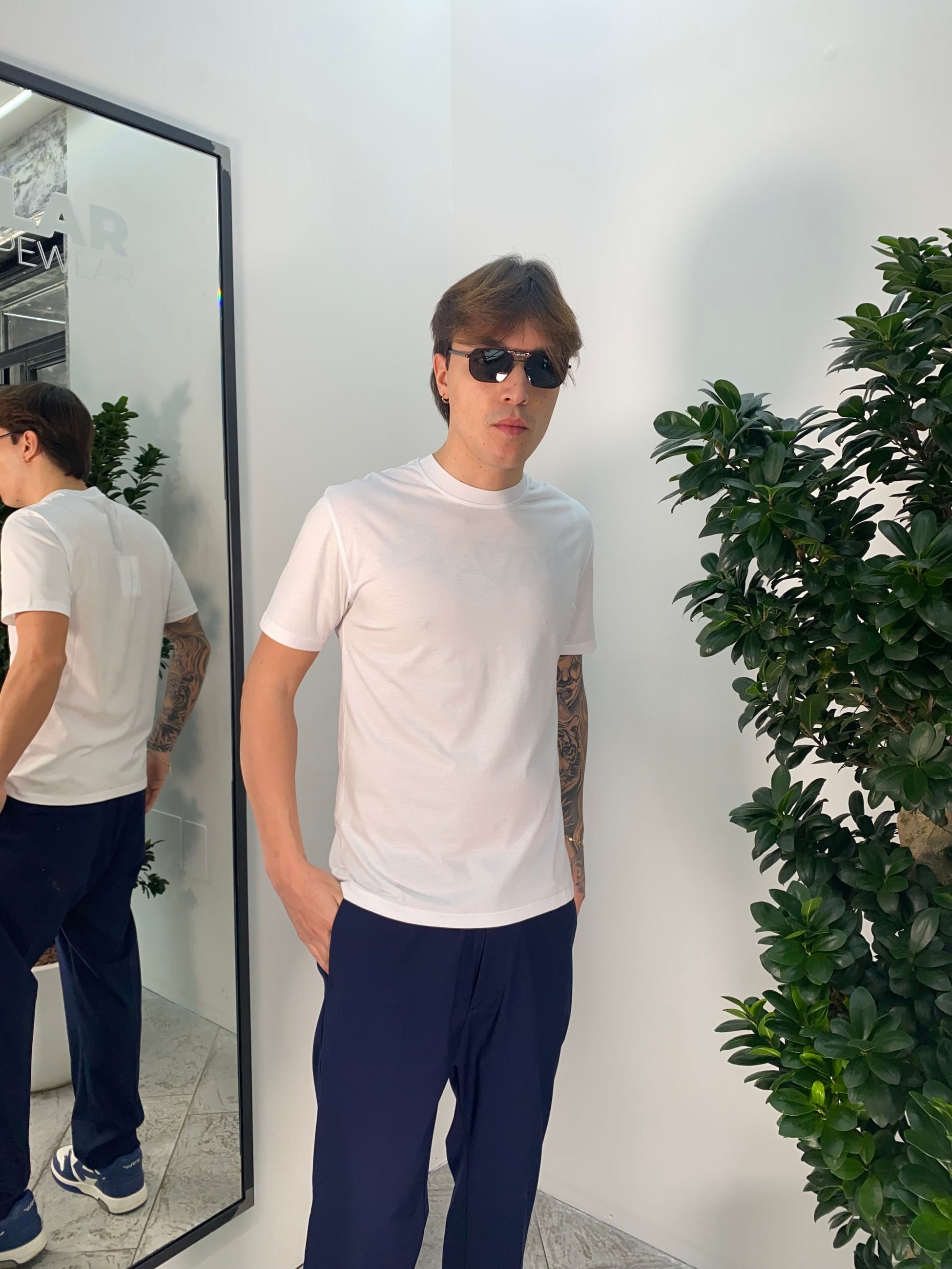 T-SHIRT MERCERIZZATA CON INIZIALI DEL LOGO RICAMATE DIETRO AL COLLO - REGULAR FIT TS3330.BIA