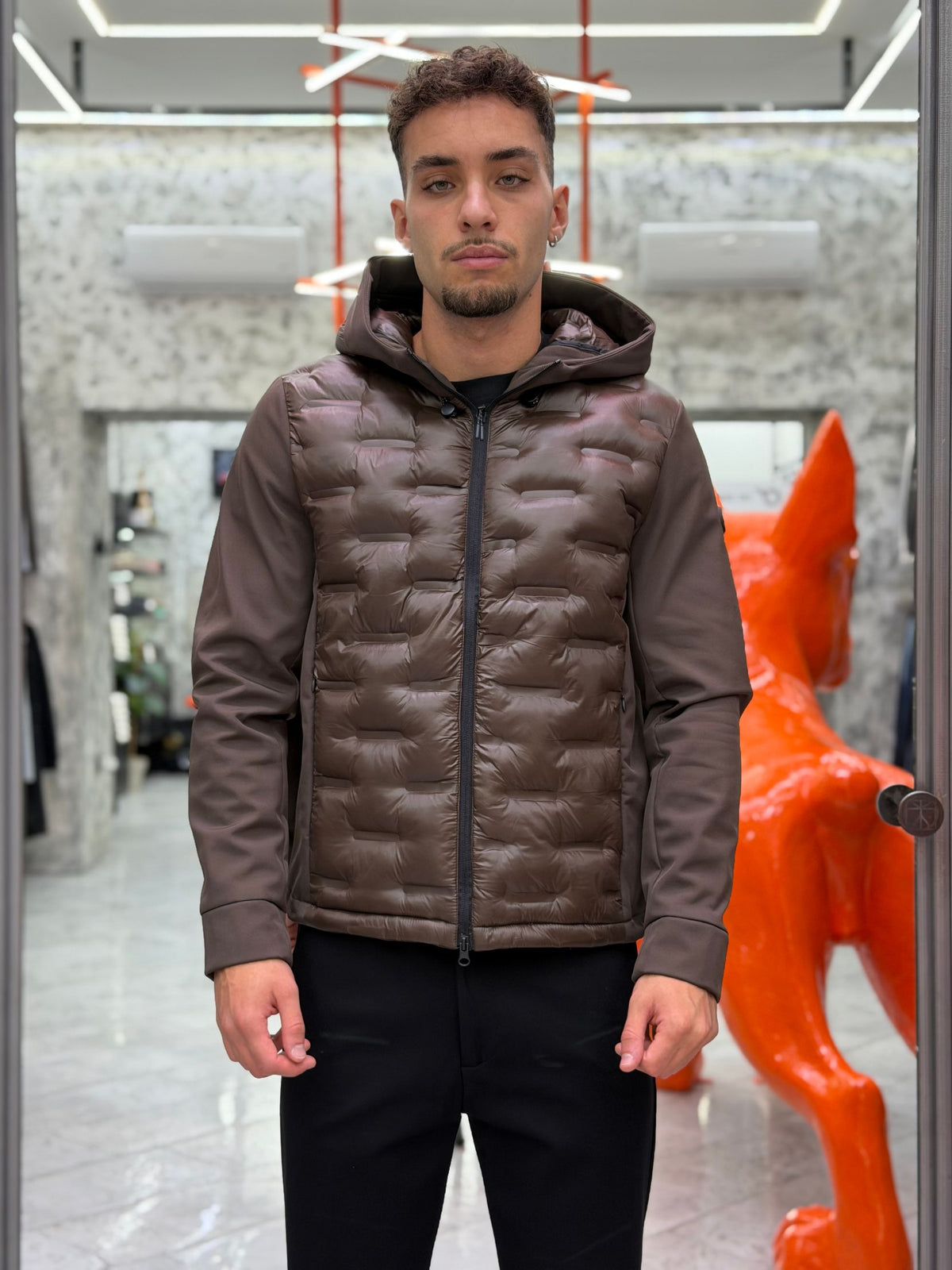 GIUBBINO NYLON CON CAPPUCCIO TRAPUNTATO IN TESSUTO SOFTSHELL STRETCH - REGULAR FIT MK9940015-26.MOR