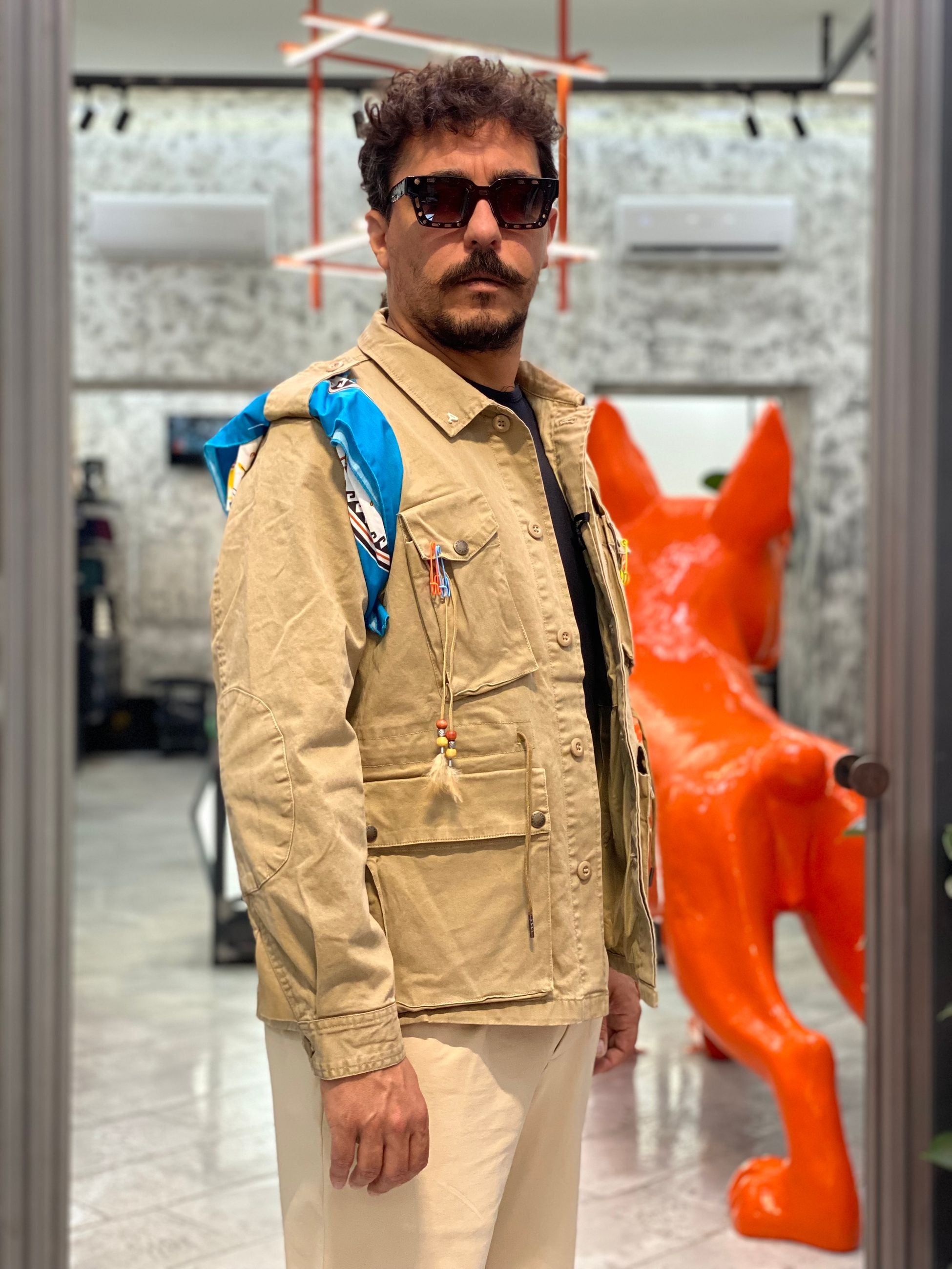 FIELD JACKET IN MISTO COTONE CON COLLETTO CLASSICO, RICAMO FALCO SUL RETRO E FOULARD - REGULAR FIT M252283-8