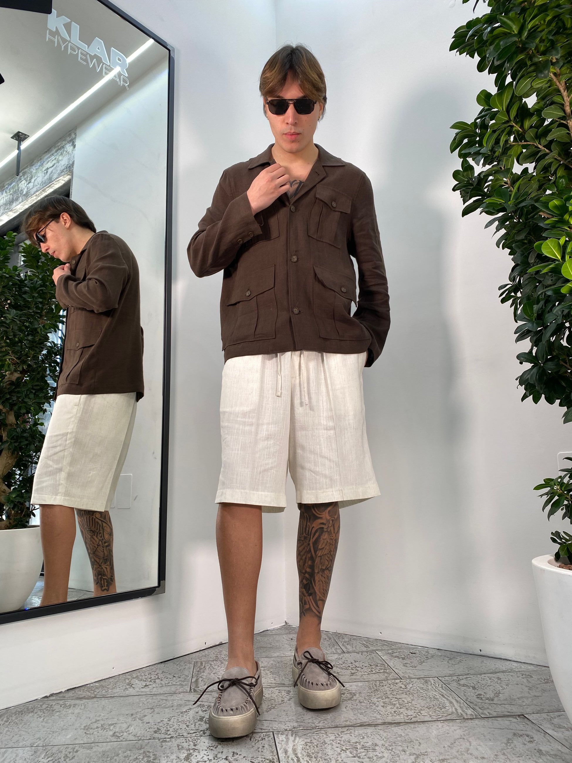 GIACCA SAHARIANA IN 100% LINO CON TASCHE A TOPPA - REGULAR FIT GIA3215.MOR