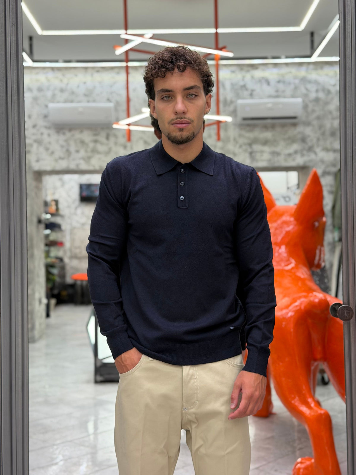 POLO MANICA LUNGA 3 BOTTONI - SLIM FIT GL508S-F26.BLU