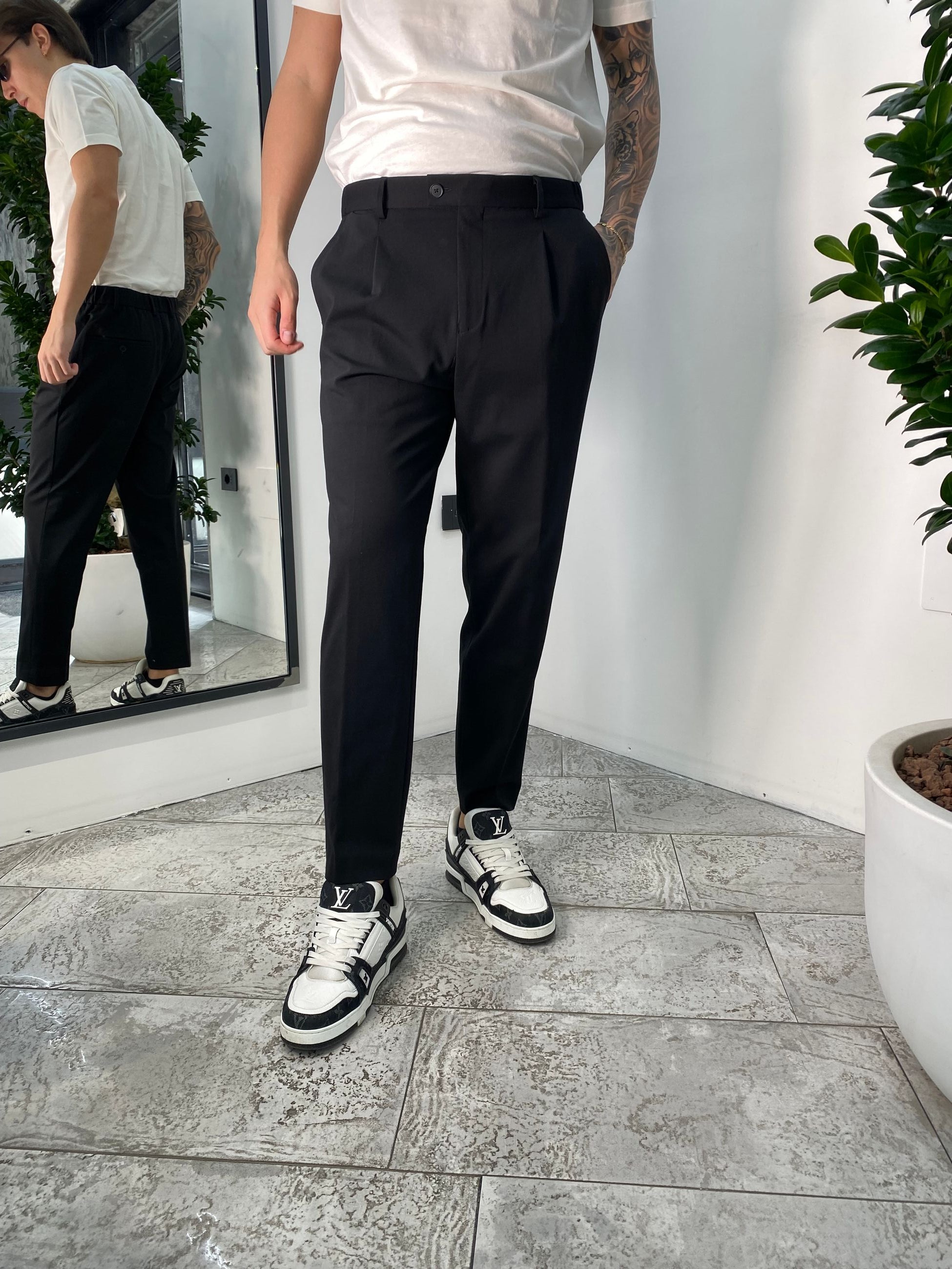 PANTALONE DA ABITO IN TESSUTO PUNTO MILANO ELASTICIZZATO CON COULISSE IN VITA - REGULAR FIT PSE1398SS.NER