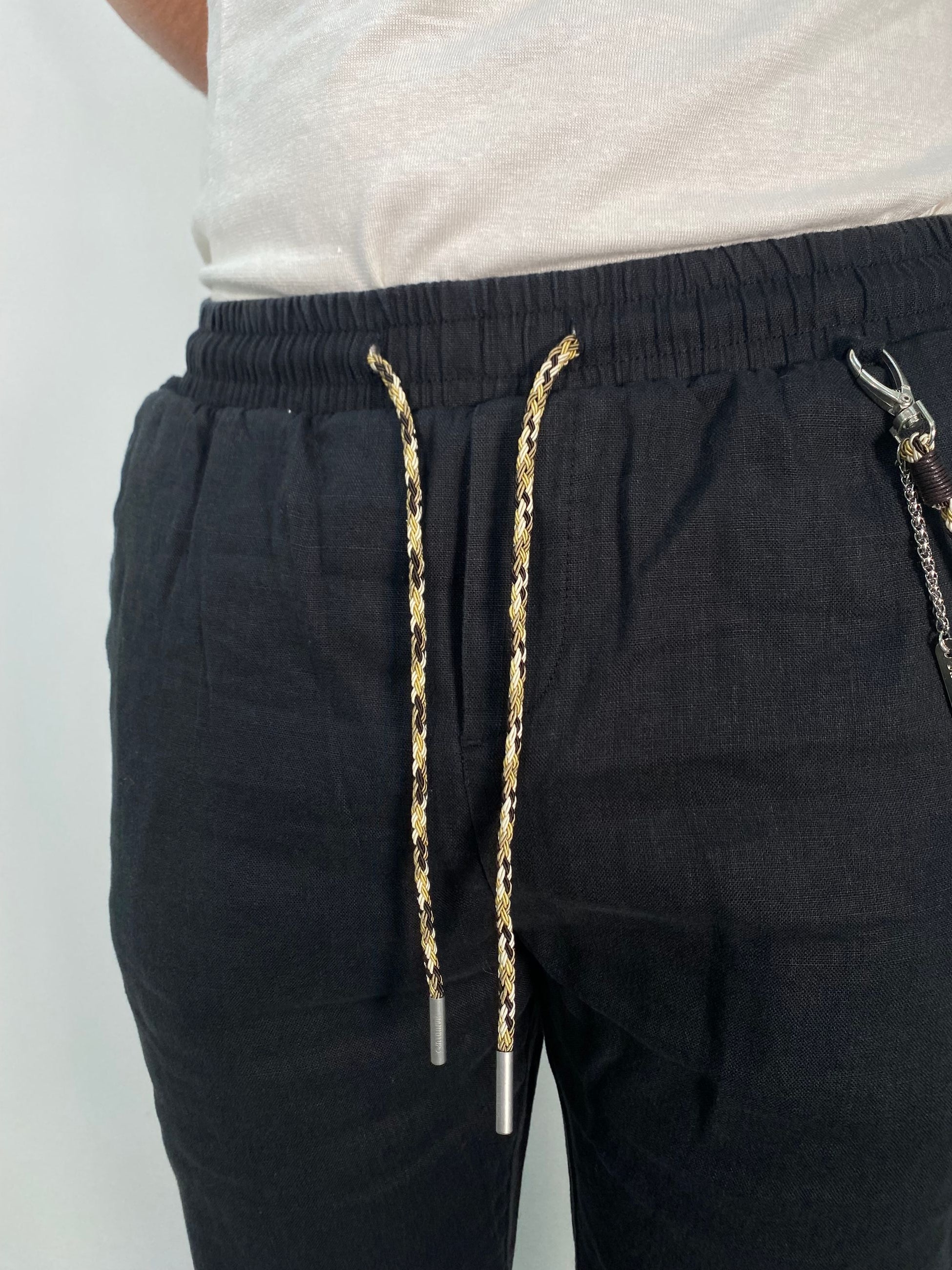 PANTALACCIO IN 100% LINO CON ACCESSORIO CATENA REMOVIBILE - REGULAR FIT FJ3270-S25.NER