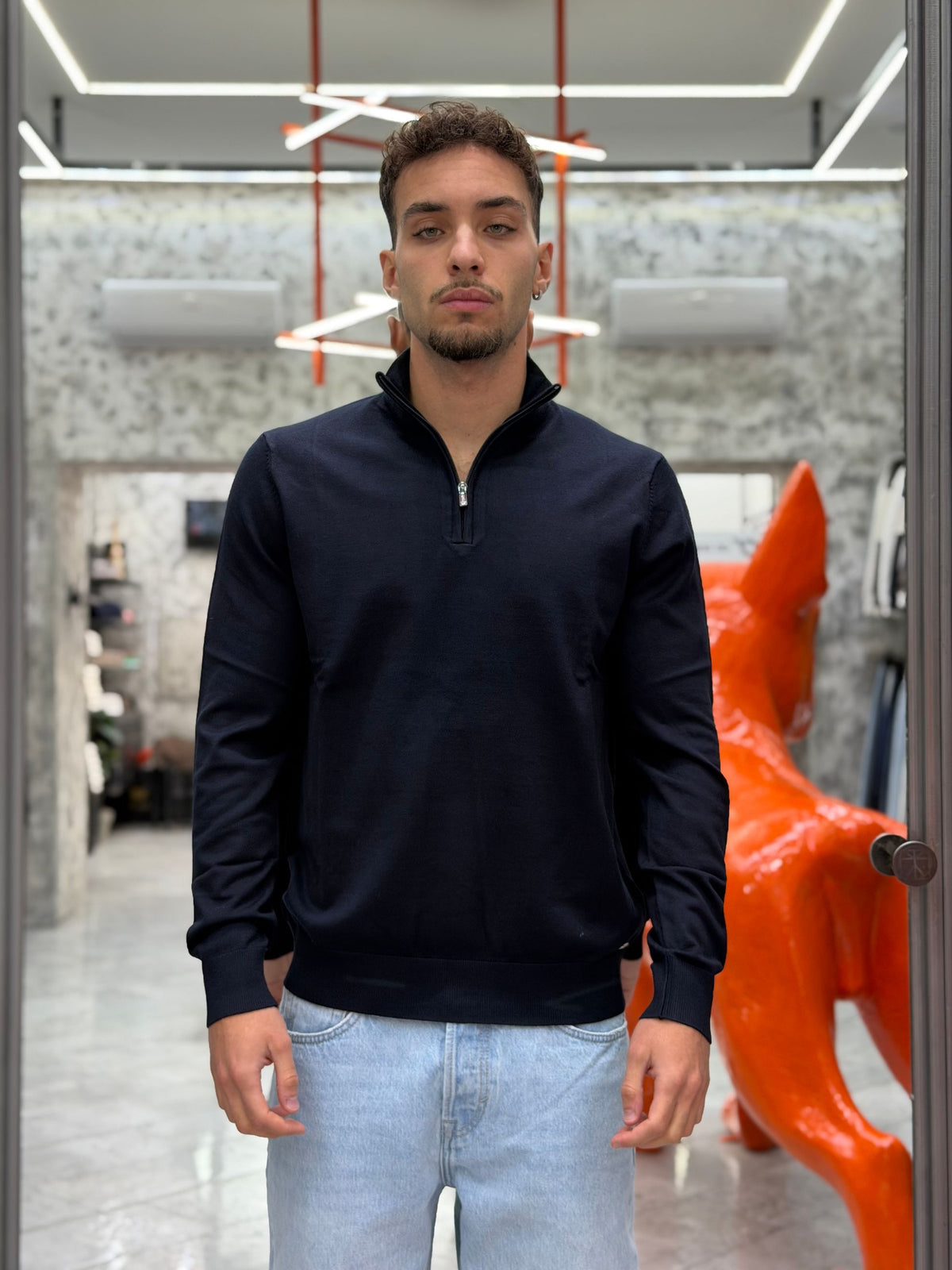 MAGLIA MEZZA ZIP FINEZZA 12 IN MORBIDA VISCOSA - SLIM FIT MK9900018.BLU