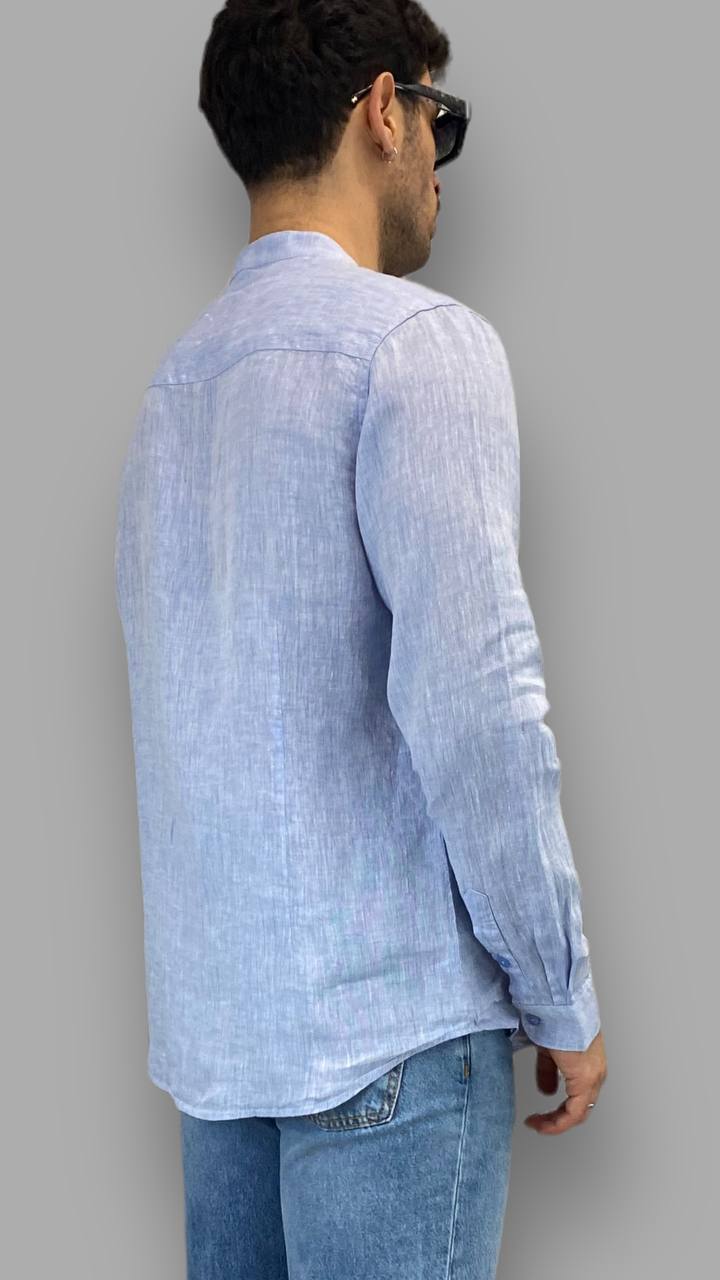 CAMICIA IN 100% LINO EFFETTO FIAMMATO CON COLLO ALLA KOREANA - REGULAR FIT / + COLORI