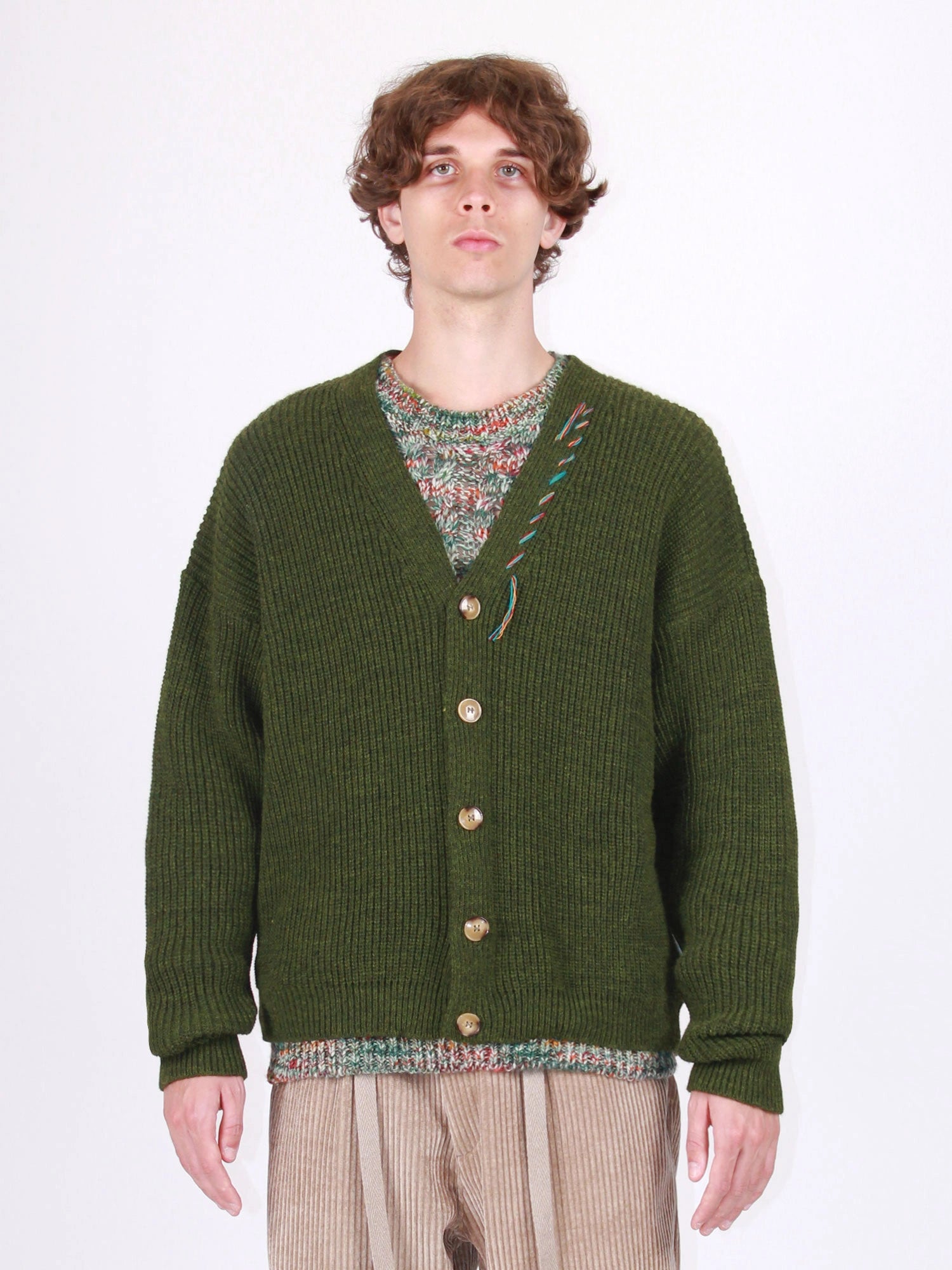 CARDIGAN JACQUARD CON DECORAZIONE A FILO INTRECCIATO SUL COLLO E MAXI RICAMO FALCO SUL RETRO - OVER FIT M252014-6
