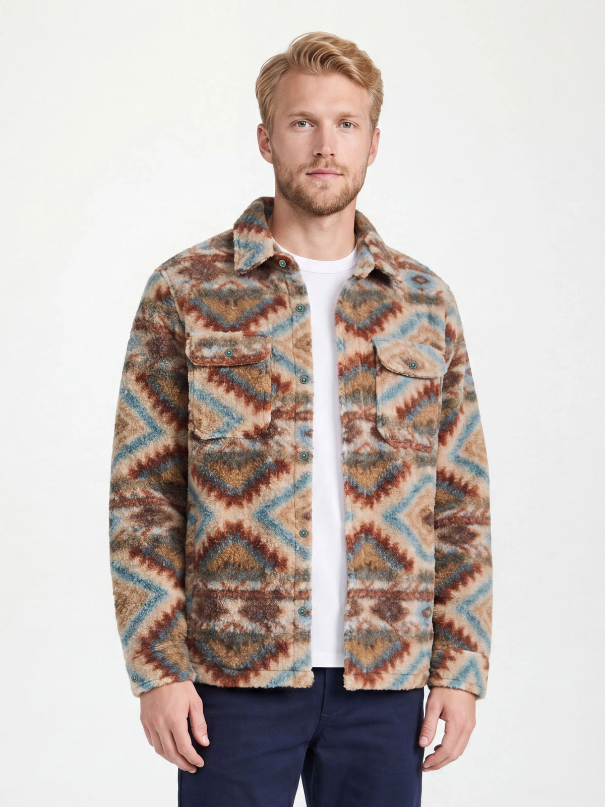 OVERSHIRT TEDDY MANICA LUNGA CON FANTASIA INDIOS ALLOVER - REGULAR FIT M-262306