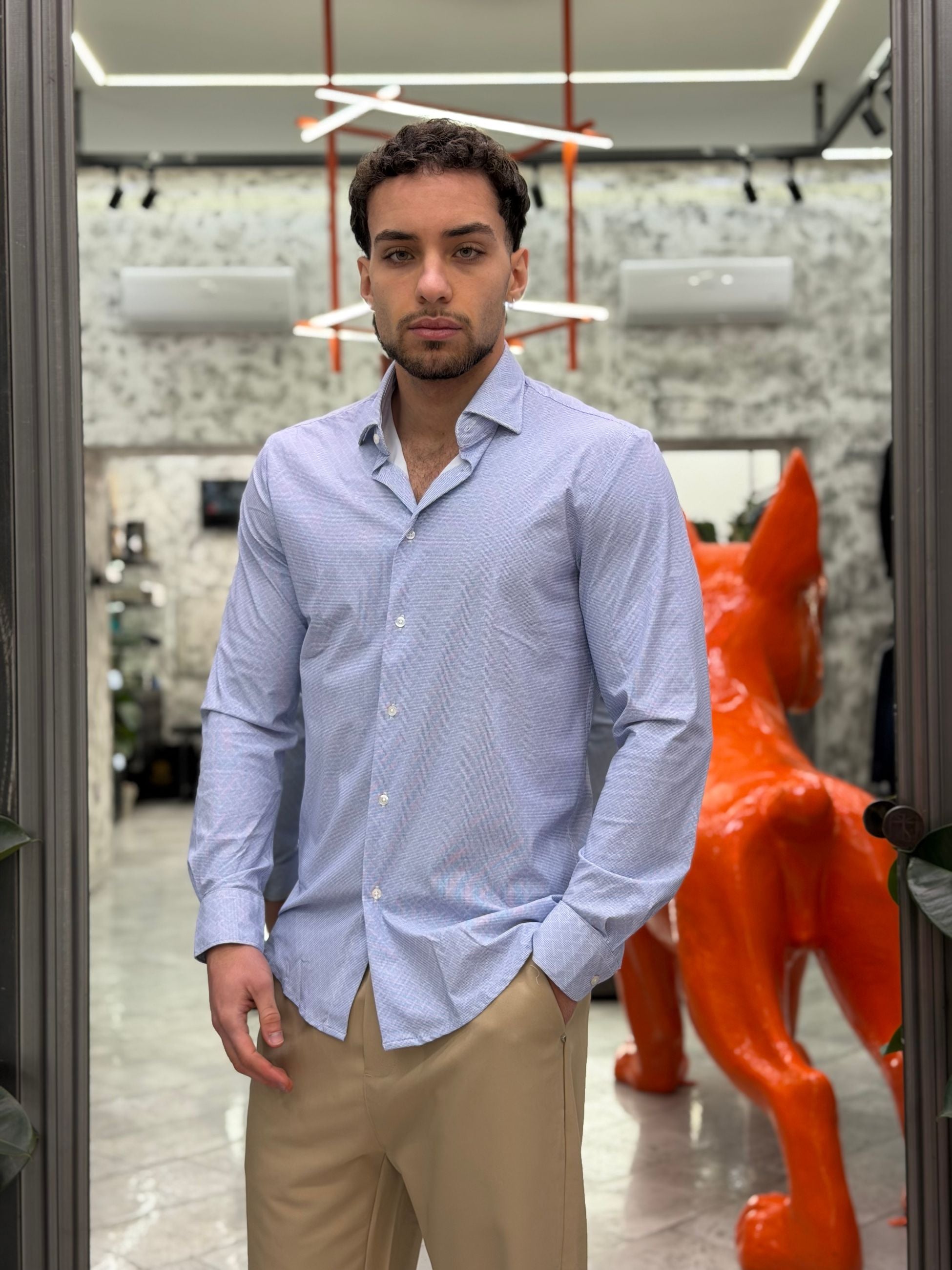 CAMICIA NO STIRO IN TESSUTO PREMIUM ELASTICIZZATO MICRO FANTASIA - REGULAR FIT FIO4150