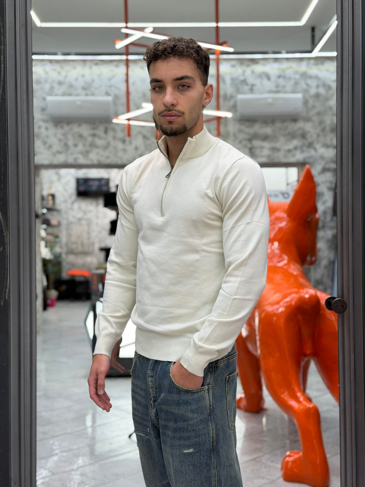 MAGLIA LUPETTO MEZZA ZIP IN MORBIDA VISCOSA - REGULAR FIT GL35136GZ-F26.PAN