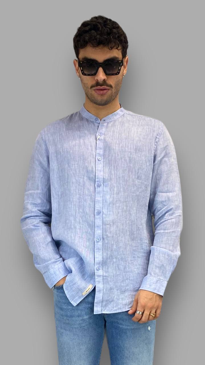 CAMICIA IN 100% LINO EFFETTO FIAMMATO CON COLLO ALLA KOREANA - REGULAR FIT / + COLORI