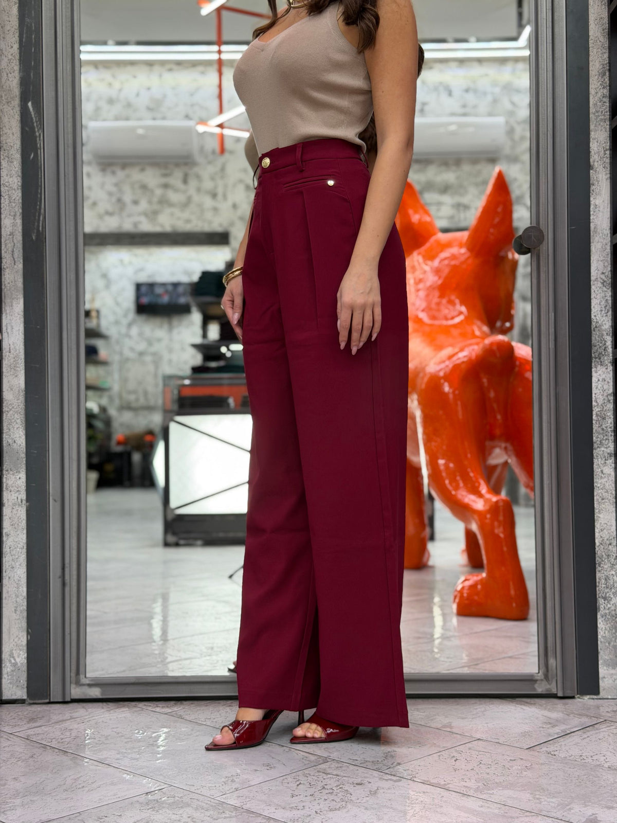 PANTALONE IN TESSUTO ELEGANTE ELASTICIZZATO - WIDE LEG FIT GLD7035PA.BOR
