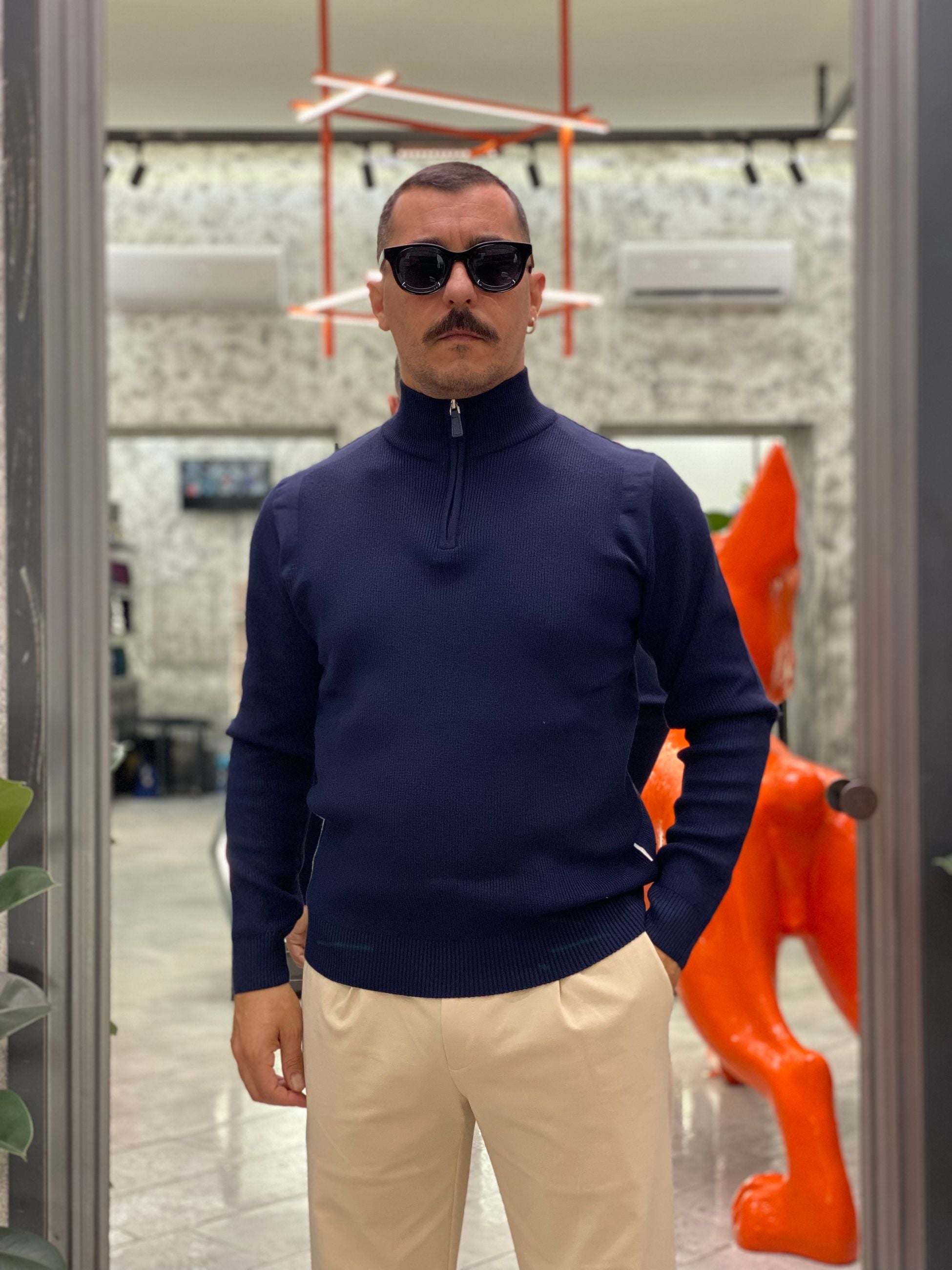 MAGLIA MEZZA ZIP IN MORBIDA VISCOSA - REGULAR FIT M3138SS.BLU