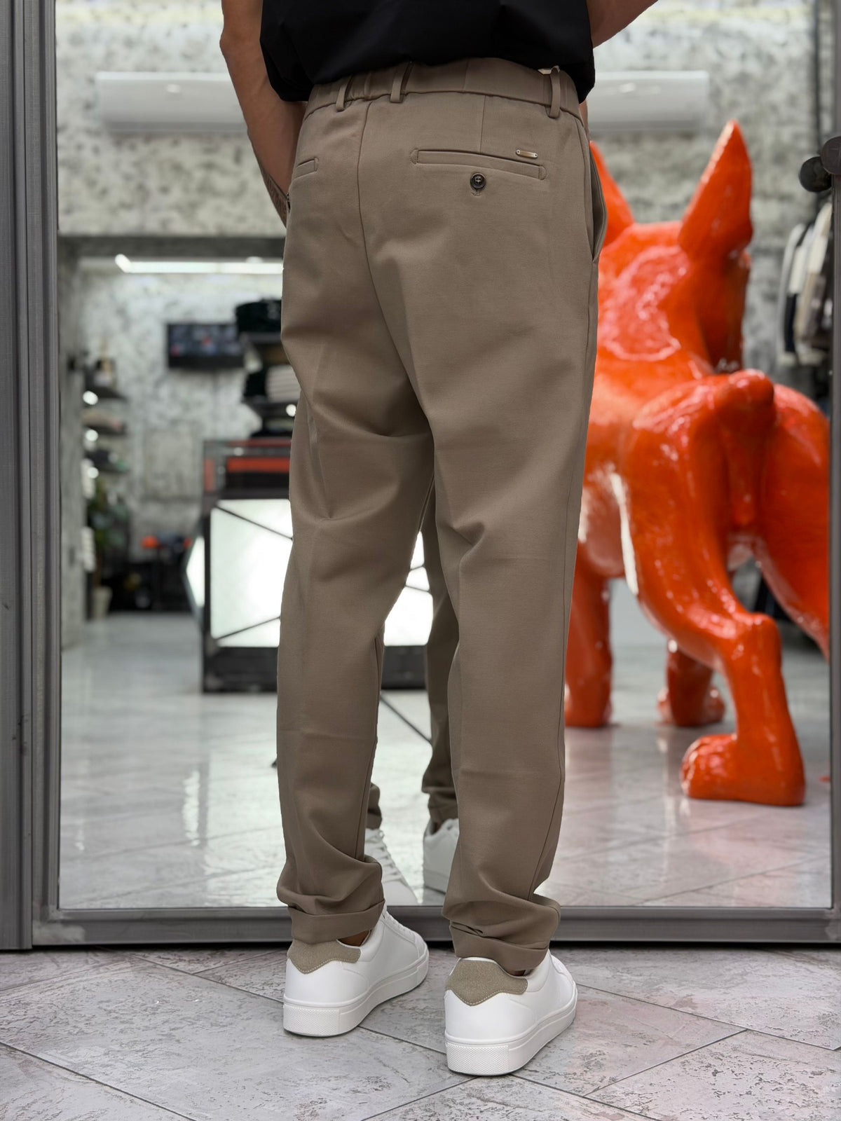PANTALONE CASUAL IN TESSUTO PUNTO MILANO ELASTICIZZATO CON TASCA AMERICA E RISVOLTO AL FONDO - REGULAR FIT GL5248BD.CAM
