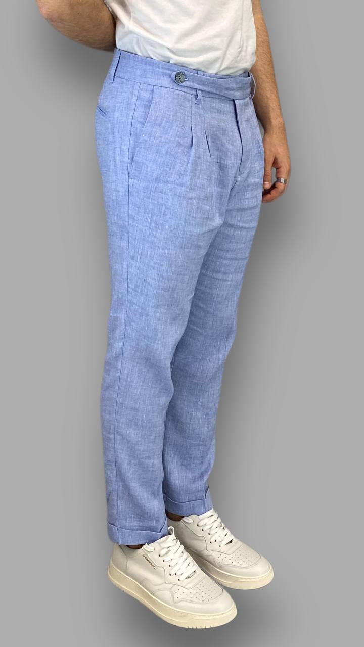 PANTALONE SARTORIALE IN MISTO LINO CON ABBOTTONATURA LATERALE - REGULAR FIT