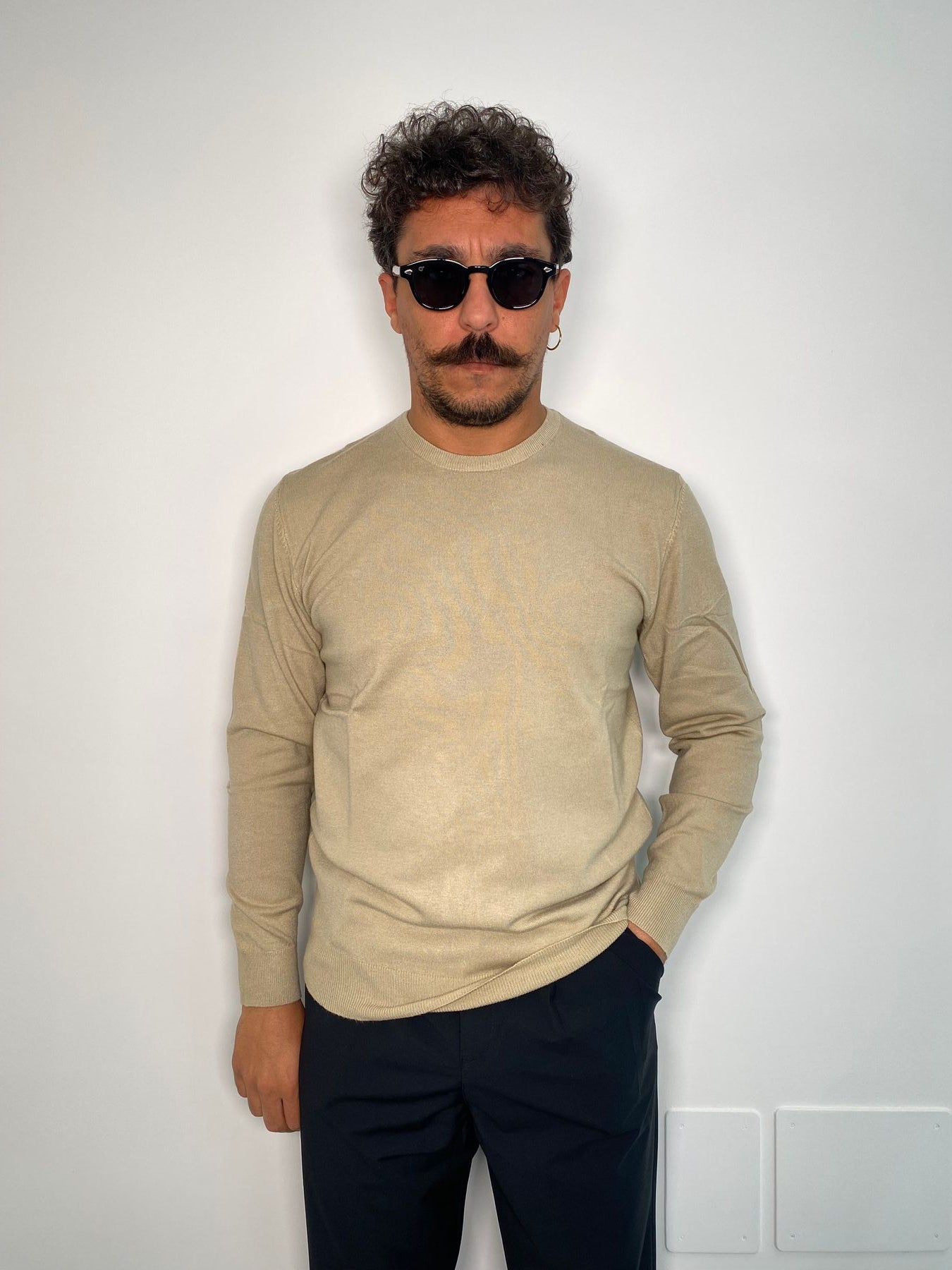 MAGLIA GIROCOLLO BASIC IN MISTO VISCOSA - SLIM FIT