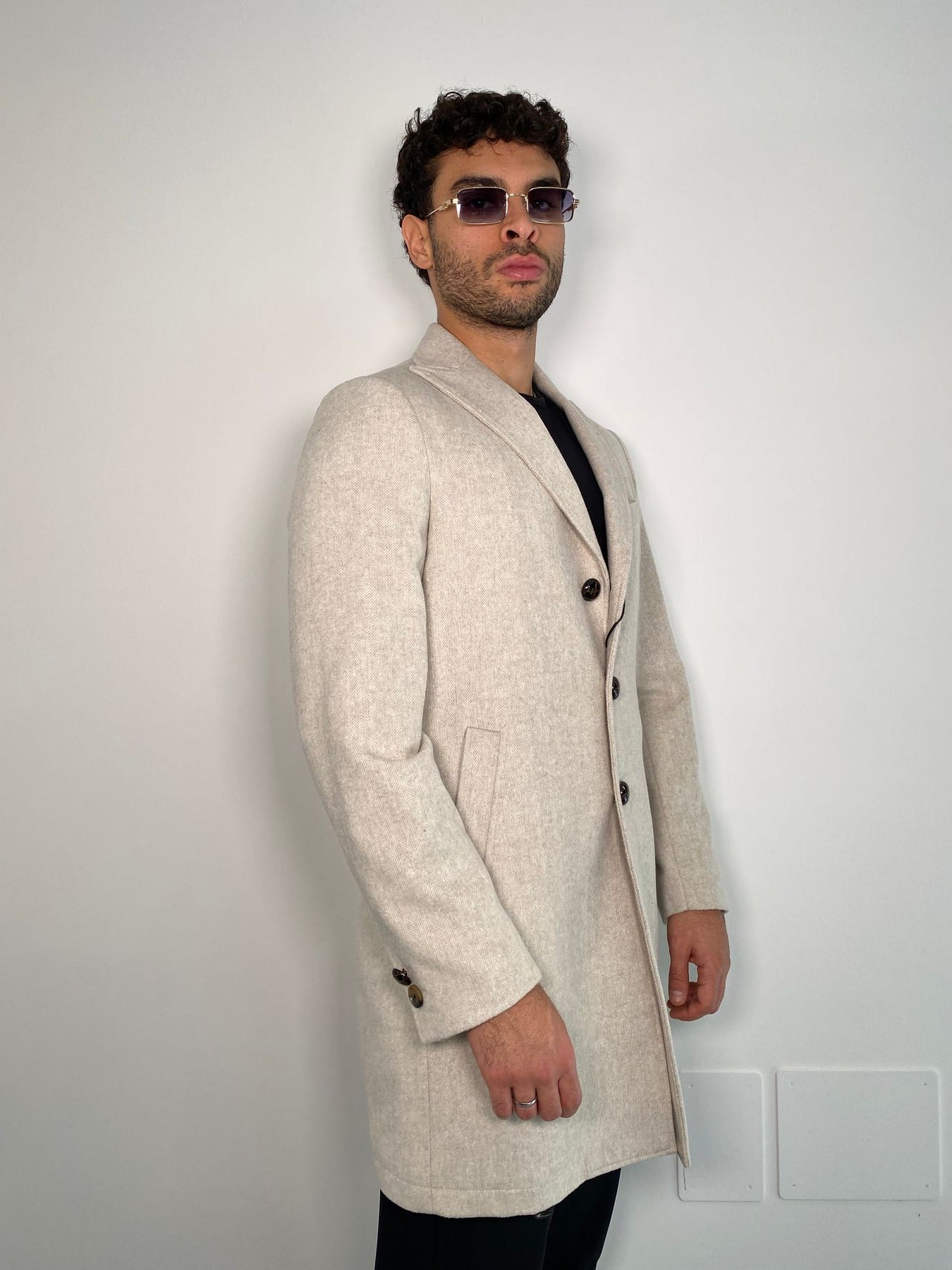 CAPPOTTO MONOPETTO 3 BOTTONI IN TESSUTO SPIGATO - SLIM FIT