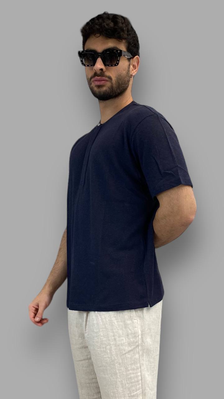 T-SHIRT BASIC IN MISTO LINO/COTONE MODELLO SERAFINO - REGULAR FIT