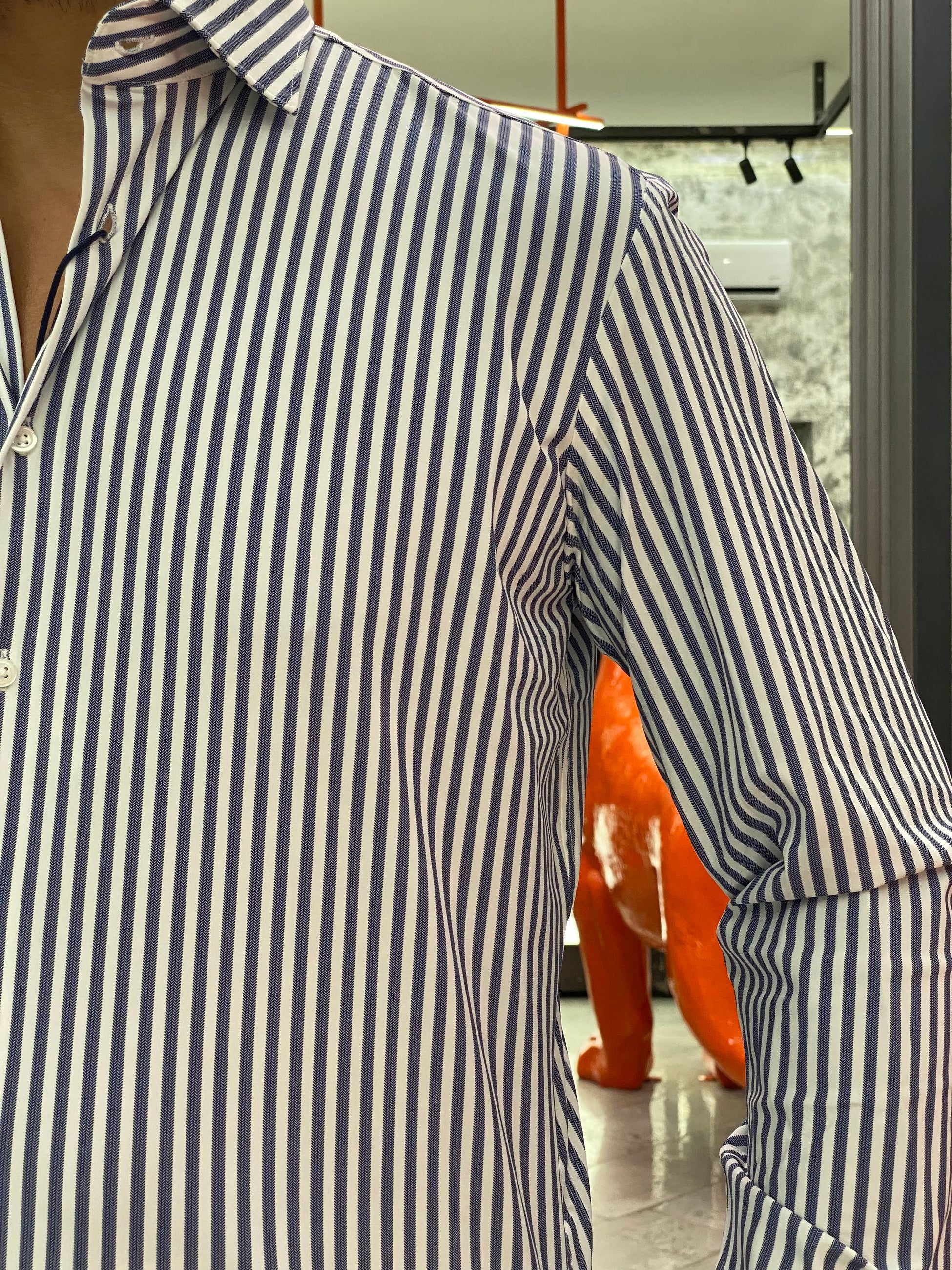 CAMICIA NO STIRO IN TESSUTO PREMIUM FANTASIA RIGHE SPIGATE - REGULAR FIT FIO3044NY.BLU
