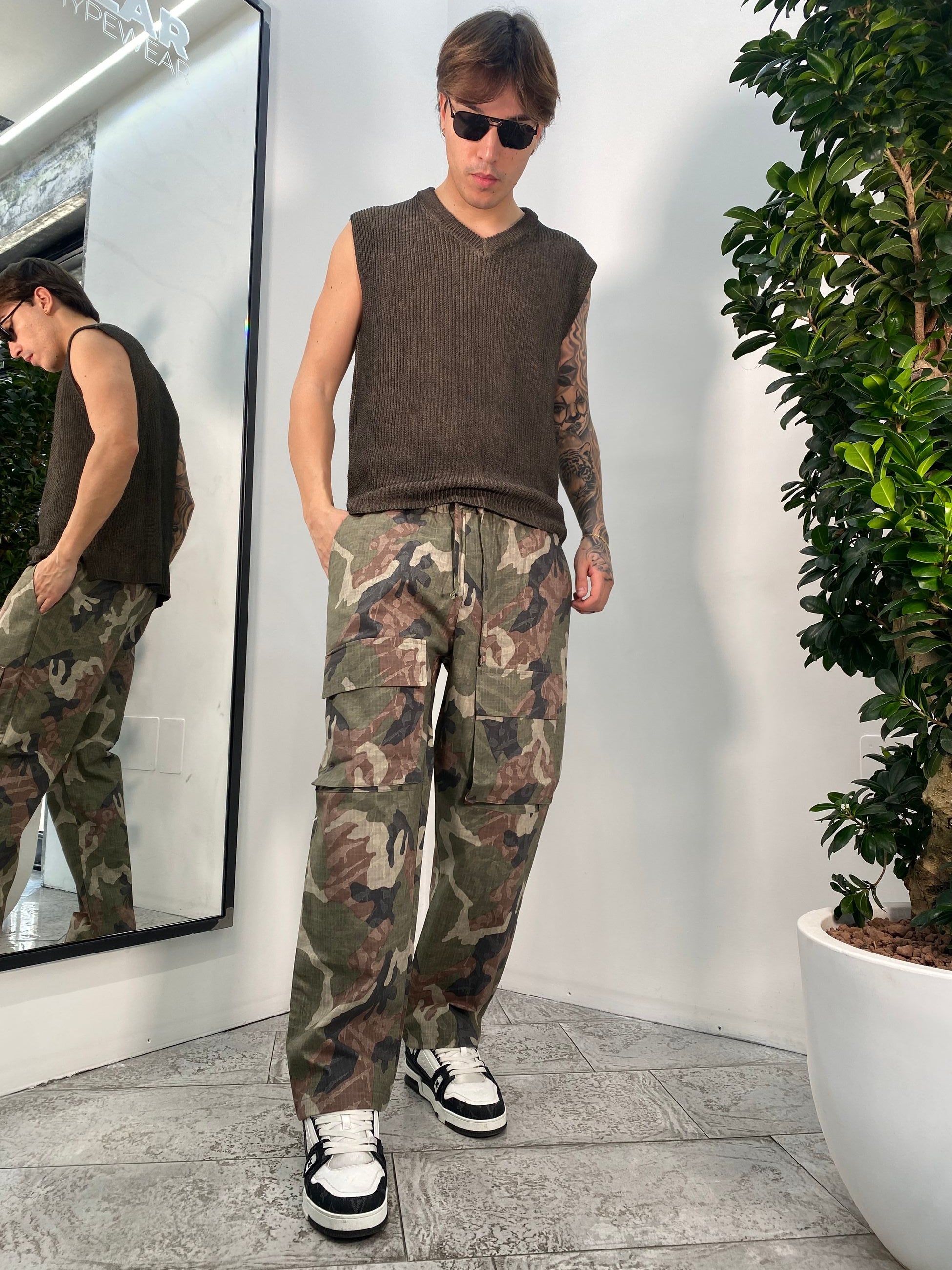 CARGO MILITARE SU TELA GIAPPONESE CON TASCONI FRONTALI ED ELASTICO IN VITA - RELAXED FIT ZP384