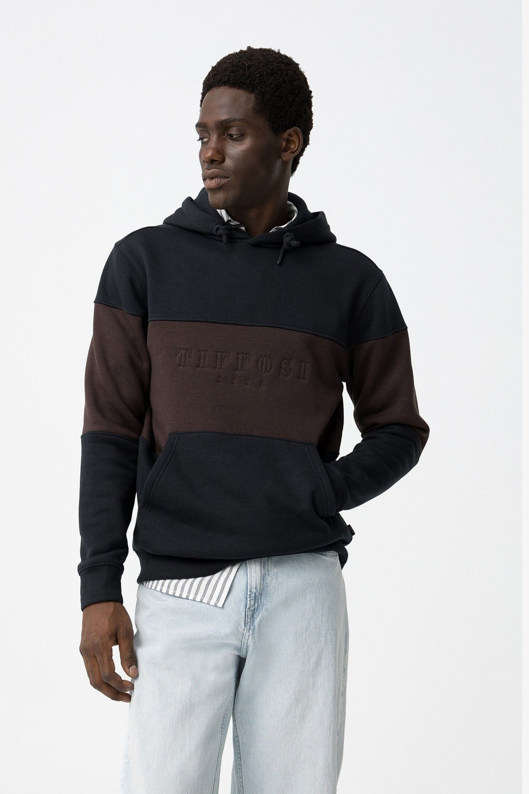 FELPA DASH CON CAPPUCCIO A RIGHE ORIZZONTALI CON LOGO TONO SU TONO - COMFORT FIT 10061824.BLU