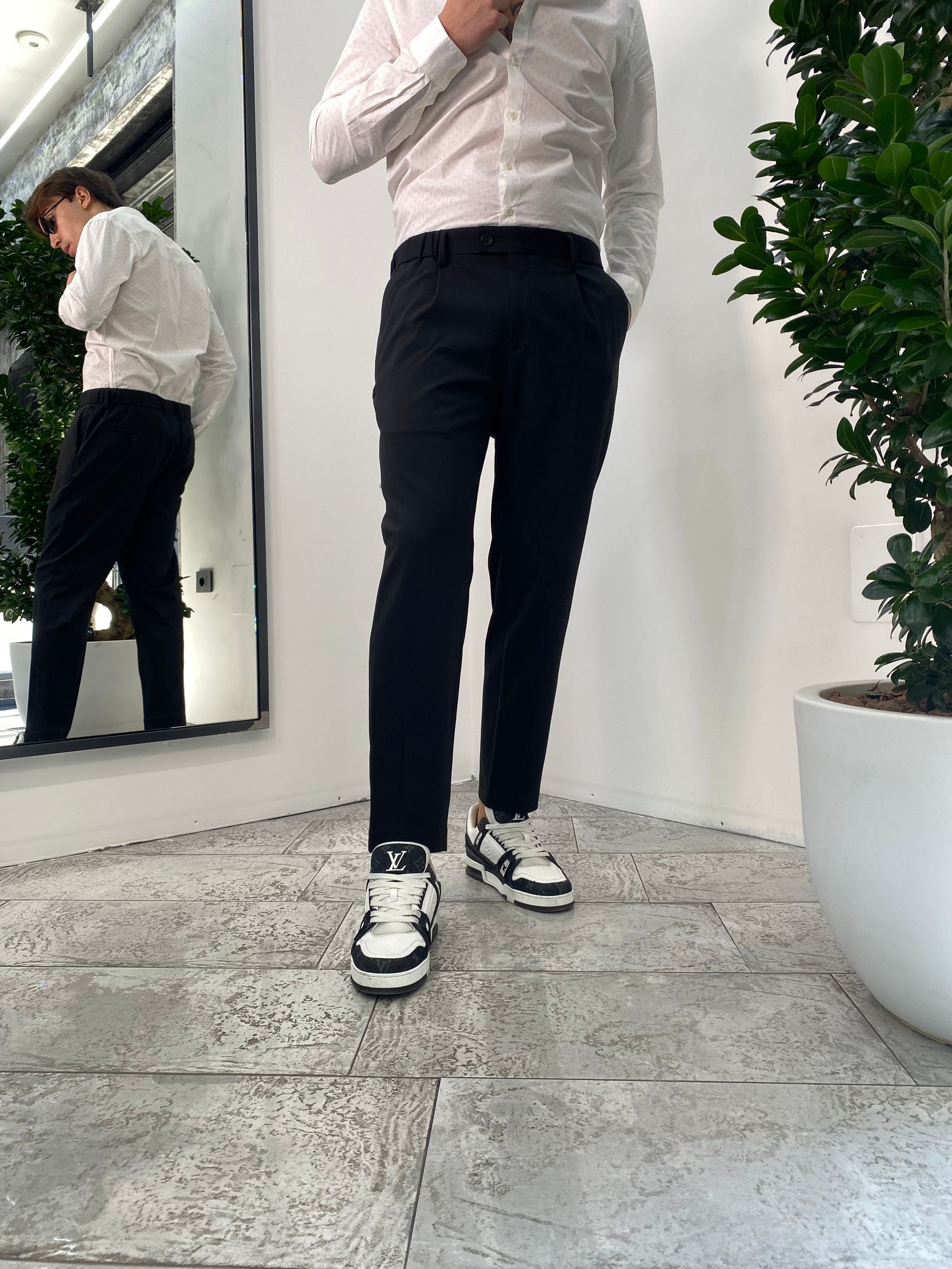PANTALONE DA COORDINATO IN TESSUTO PUNTO MILANO ELASTICIZZATO CON COULISSE IN VITA - REGULAR FIT PSE1399SS.NER