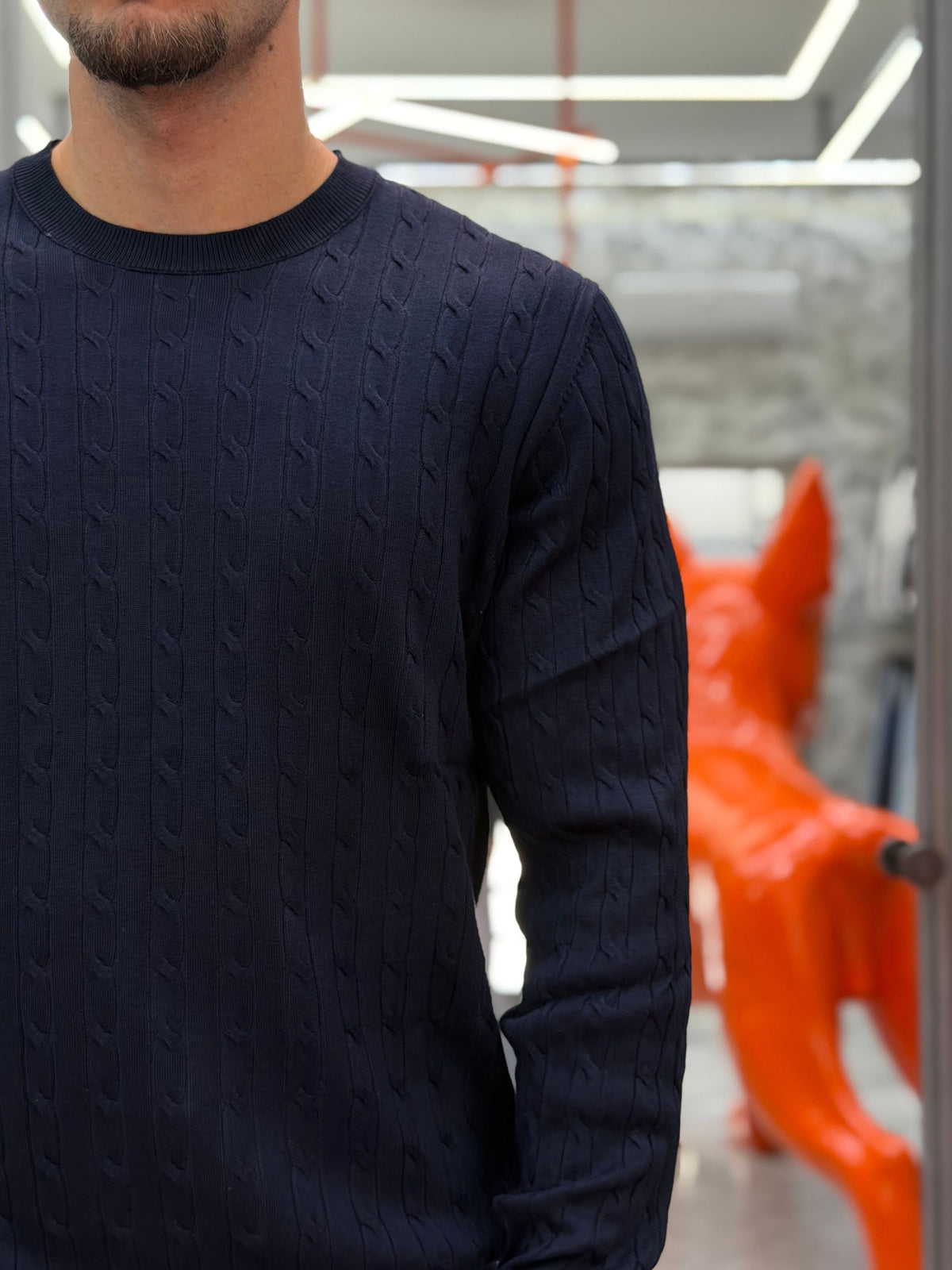 MAGLIA GIROCOLLO TRAMA TRECCIA FINEZZA 12 IN MORBIDA VISCOSA - SLIM FIT MK2900041.BLU