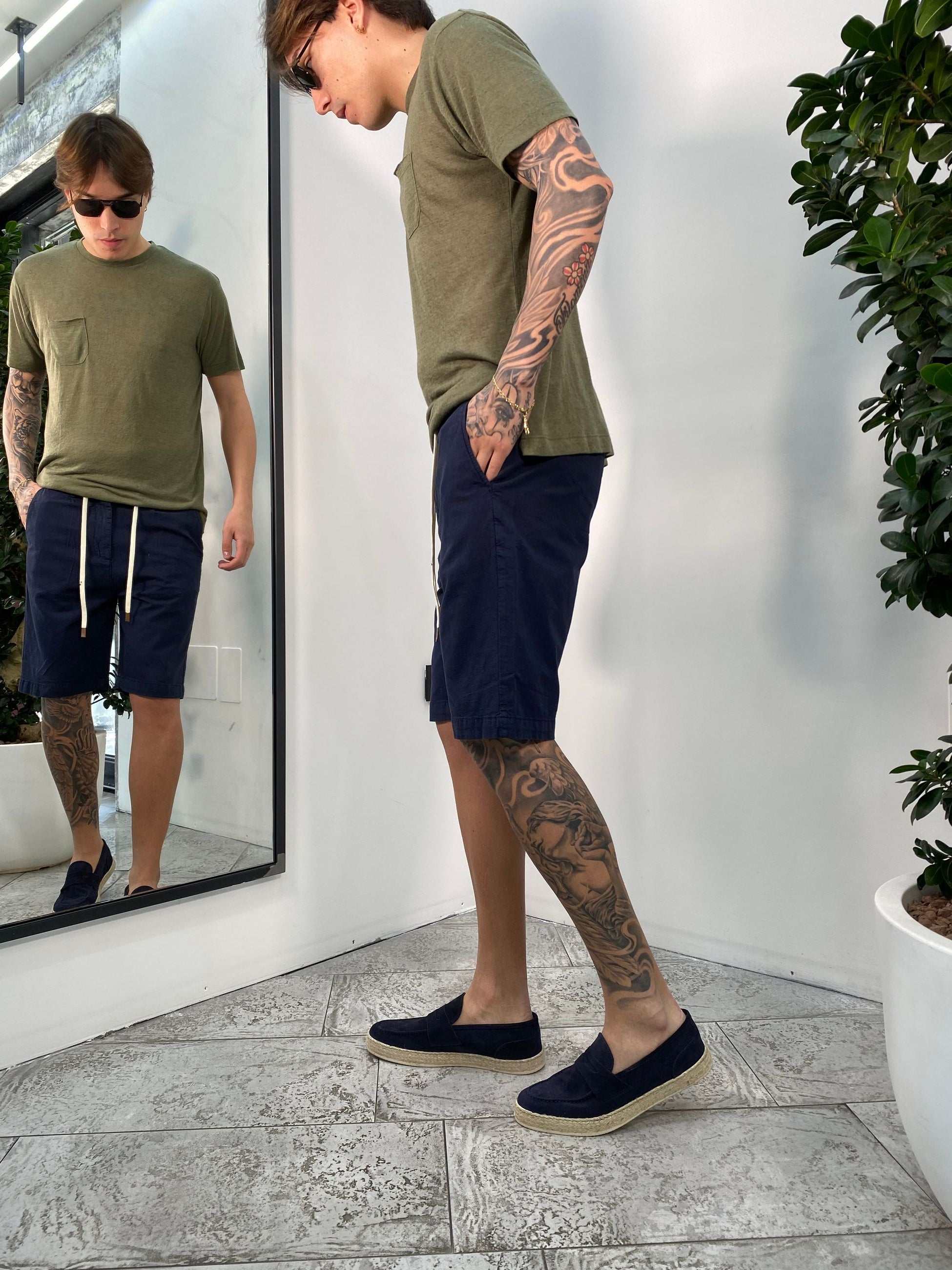 BERMUDA TASCA AMERICA IN MISTO LINO CON LACCIO - REGULAR FIT PB1358SS.BLU