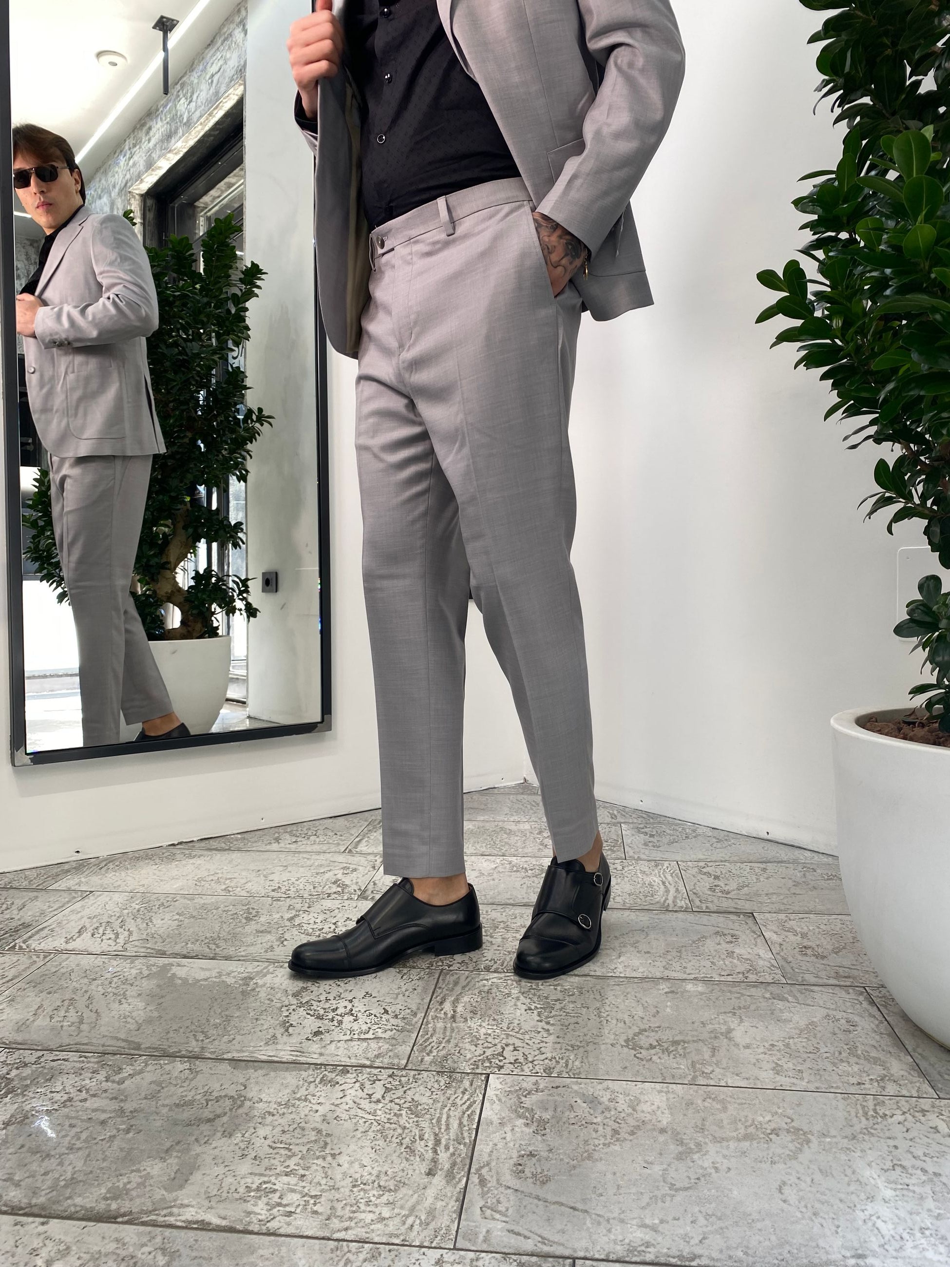 ABITO COMPLETO GIACCA MONOPETTO E PANTALONE IN TESSUTO EFFETTO FIAMMATO - REGULR FIT ABE43SS.PERL