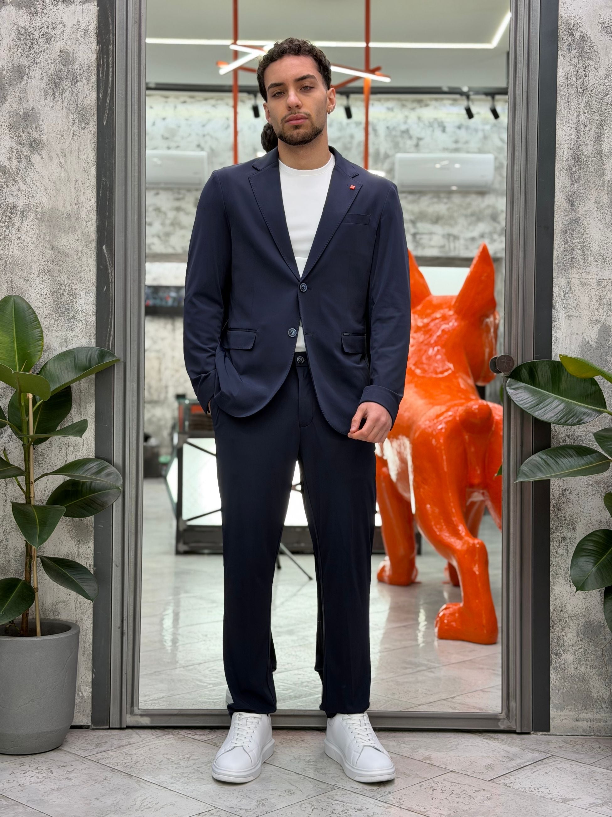 PANTALONE DA COMPLETO TASCA AMERICA IN TESSUTO TECNICO ELASTICIZZATO CON COULISSE IN VITA - REGULAR FIT GL3012TR.BLU