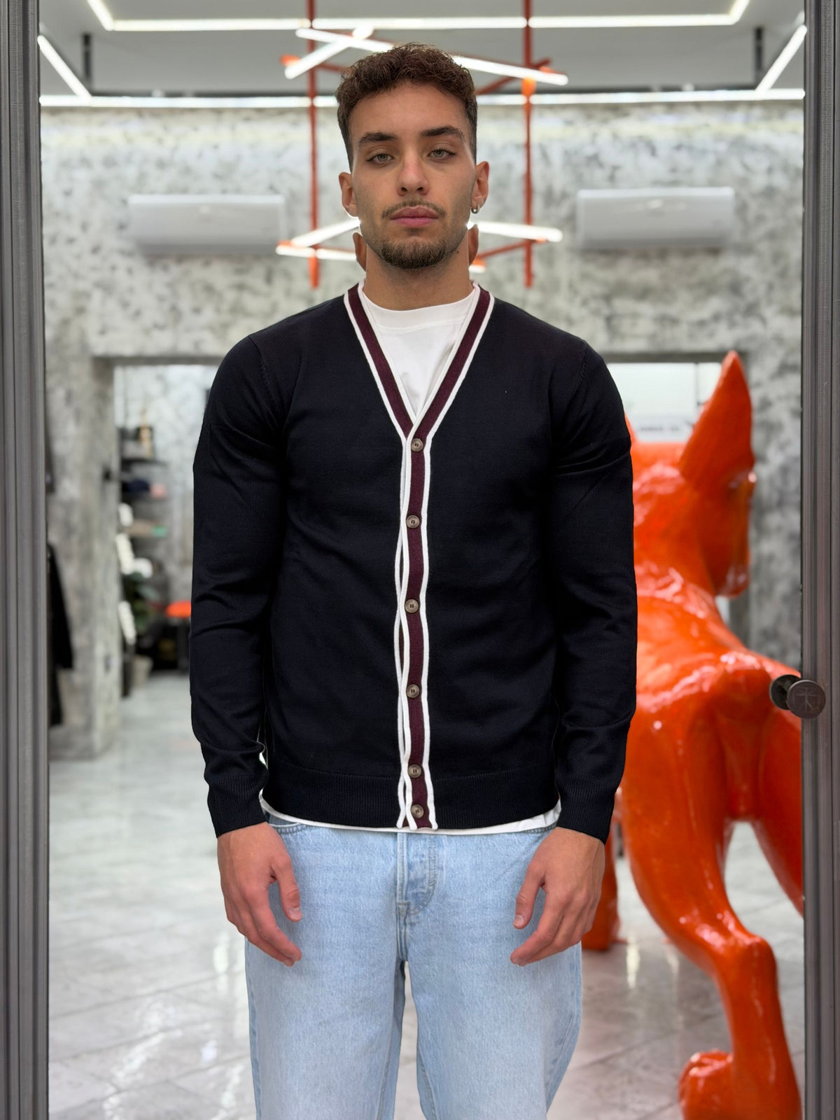 CARDIGAN IN MORBIDA VISCOSA CON CONTRASTO - REGULAR FIT MI3442SS.BLU