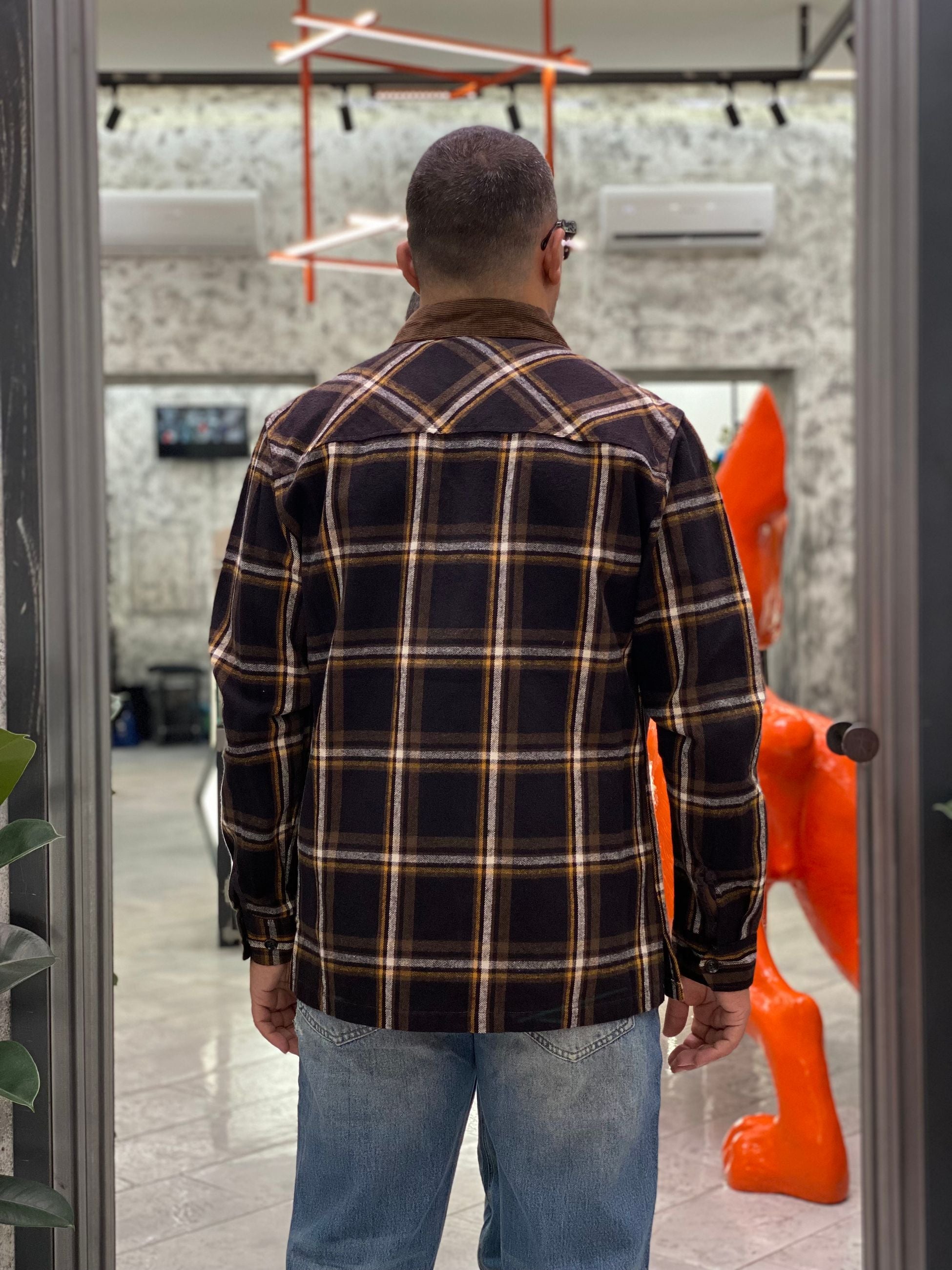 OVERSHIRT A QUADRI IN FLANELLA CON TASCHINI E COLLETTO IN VELLUTO - RELAXED FIT GL7818S