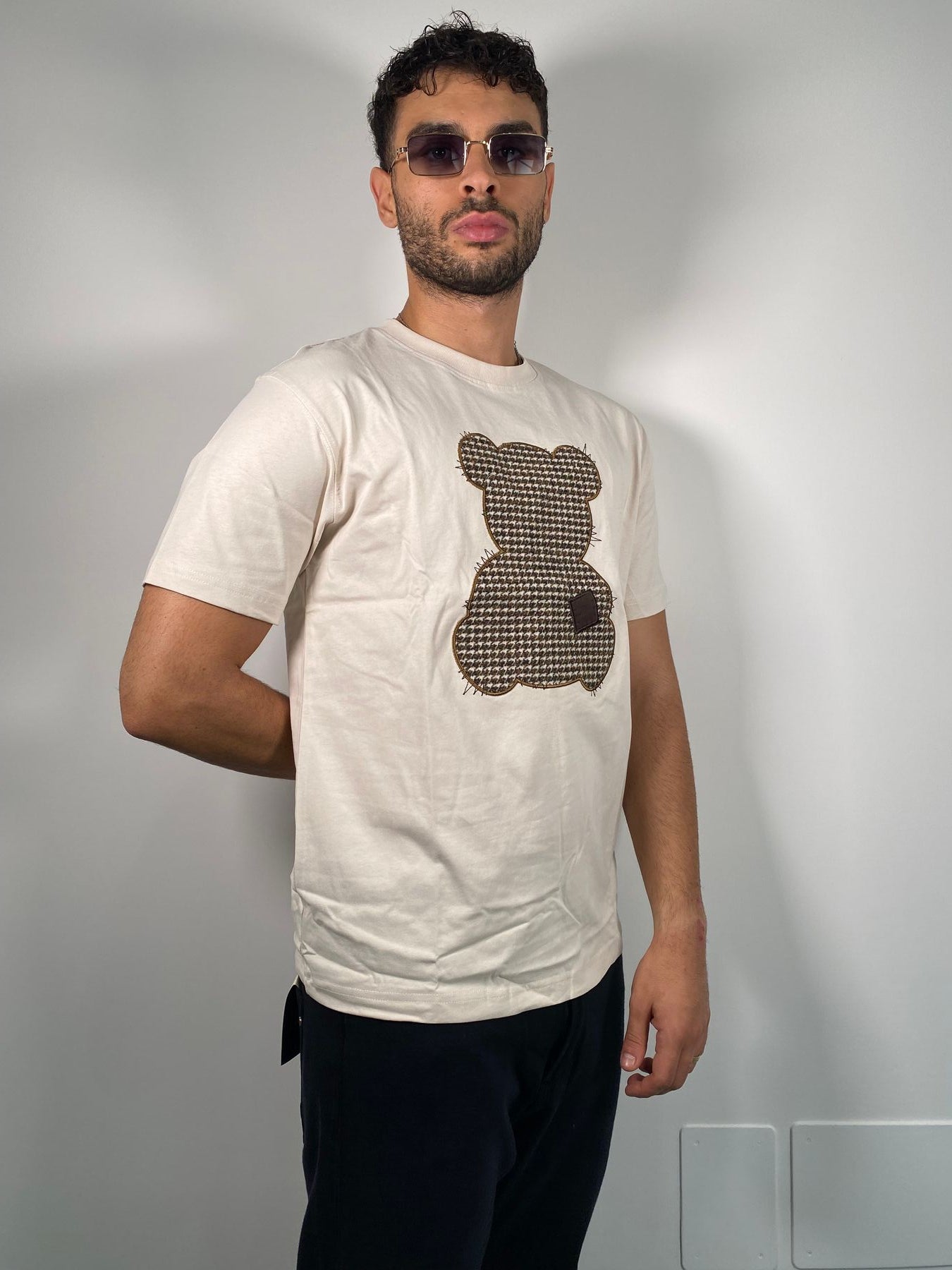 T-SHIRT CON APPLICAZIONE TEDDY FANTASIA PIED DE POULE - REGULAR FIT