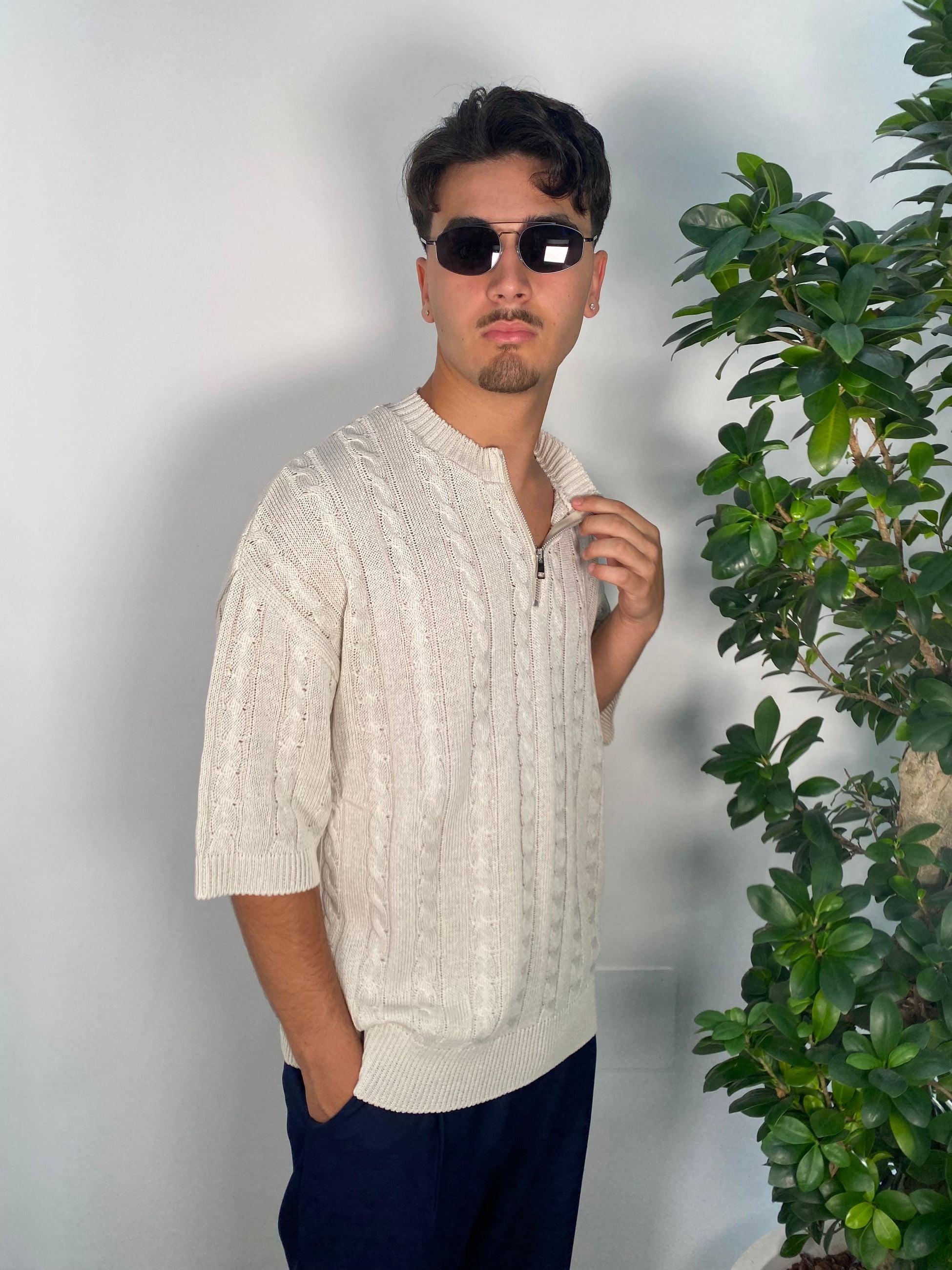 MAGLIA SERAFINO MANICA CORTA IN FILO CON MEZZA ZIP OVER CROPPED FIT