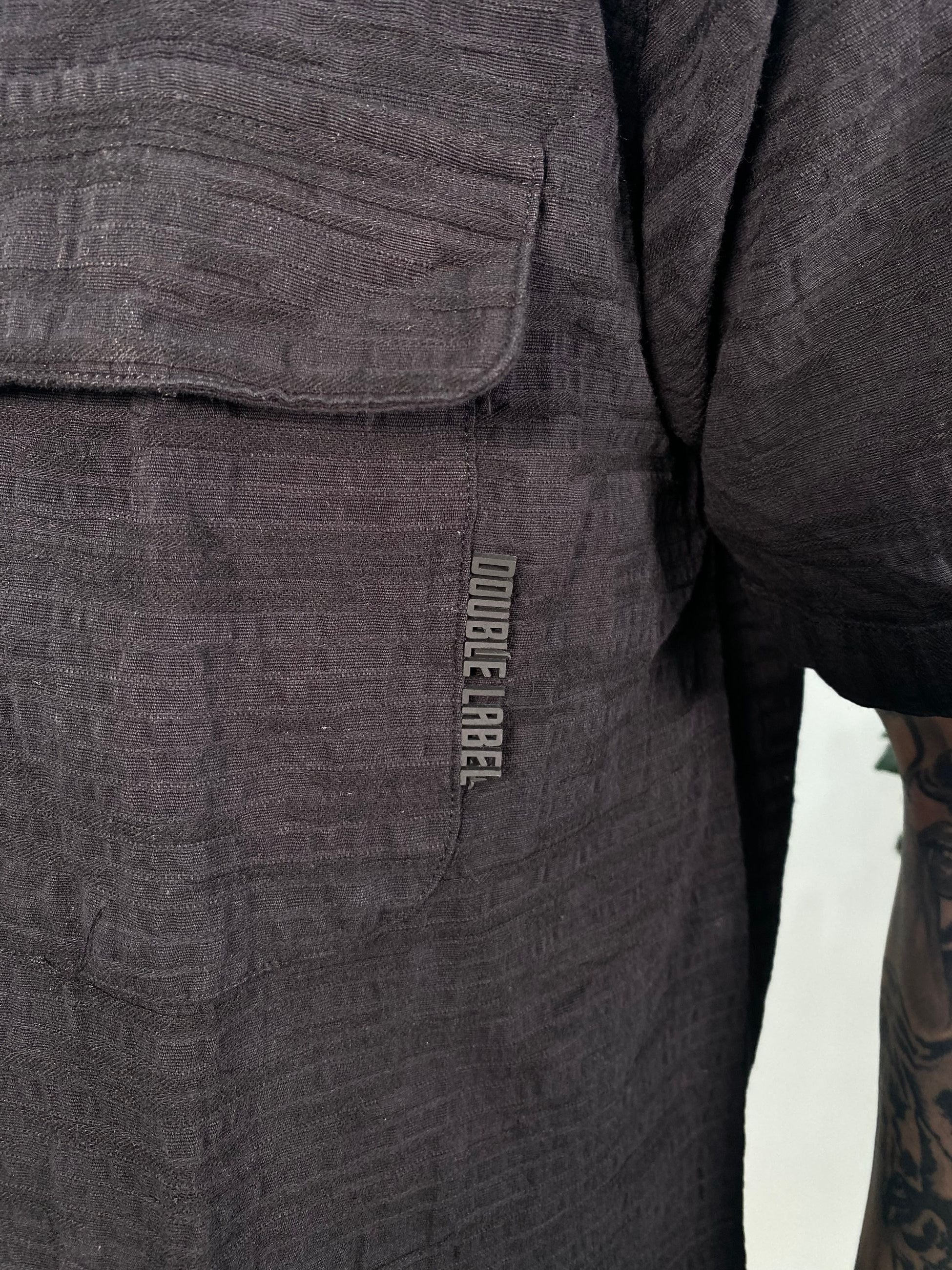 CAMICIA MANICA CORTA STRUTTURATA CON TASCONI IN MISTO COTONE/LINO - OVER FIT GLW7816S.NER