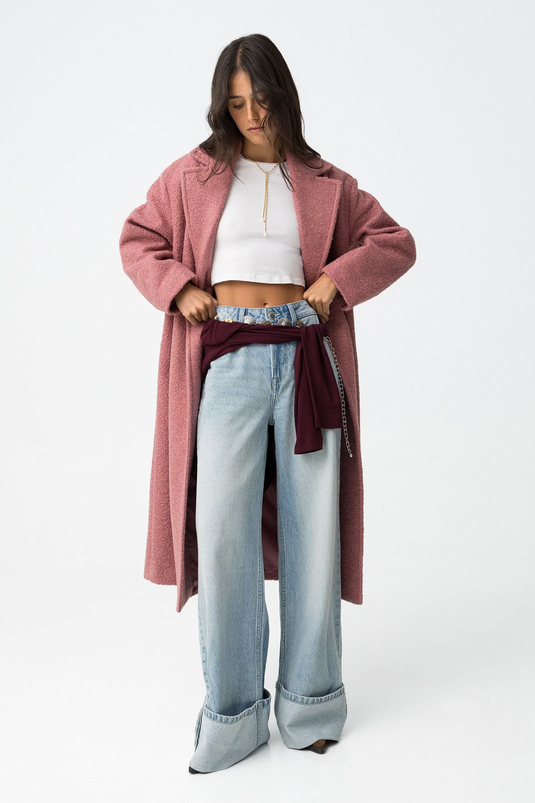 CAPPOTTO SUCKYLALA LUNGO IN BOUCLE', CON DUE TASCHE ANTERIORI, CHIUSURA DOPPIOPETTO E BOTTONI. REVERS A LANCIA - RELAXED FIT 10062220.ROS