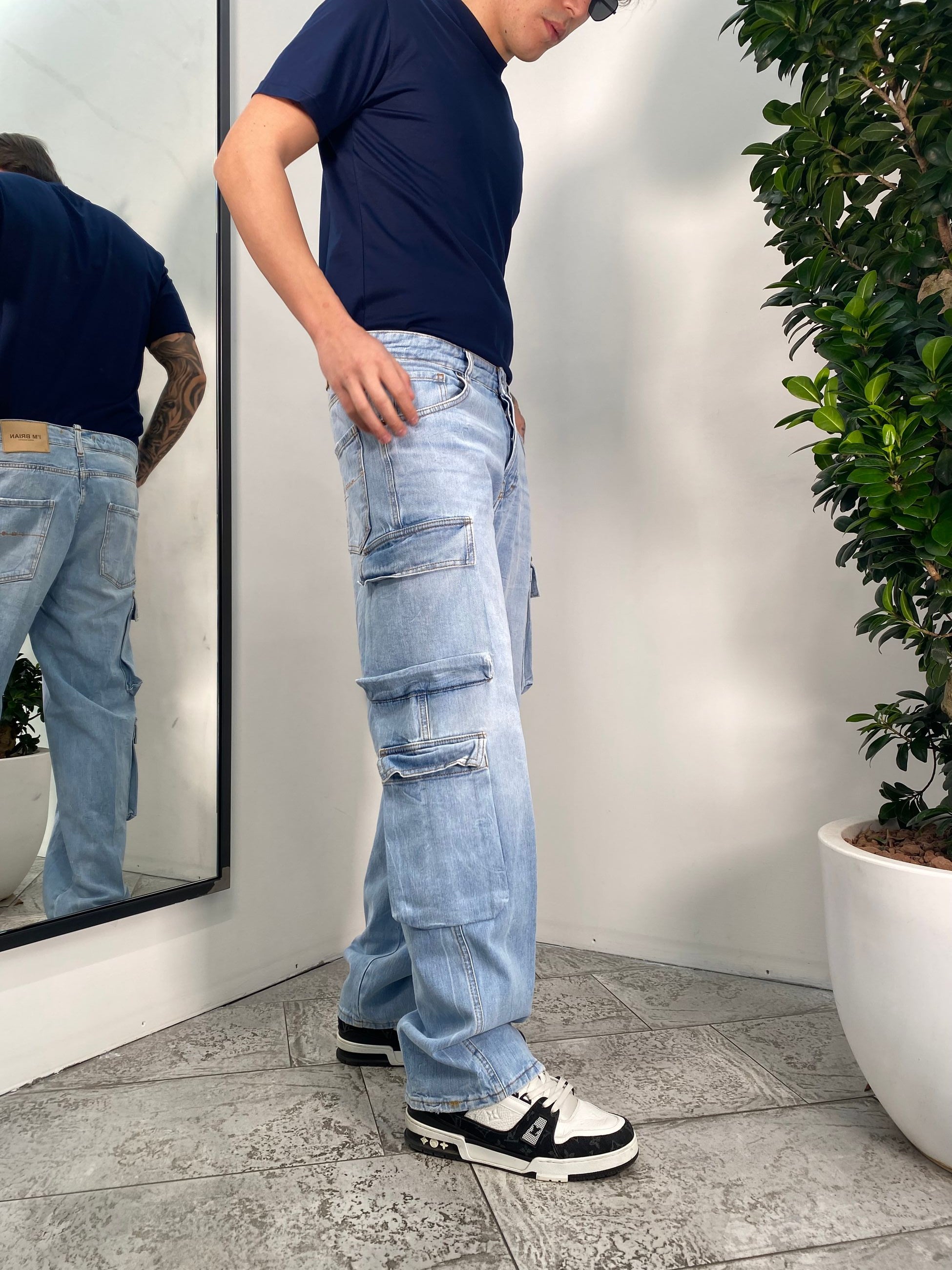 JEANS CARGO IN TELA FISSA CON TASCONI LAVAGGIO CHIARO - RELAXED FIT FRED L11/25