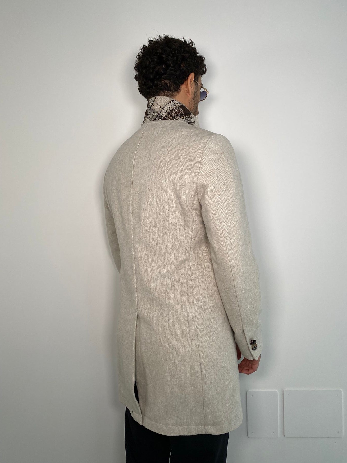 CAPPOTTO MONOPETTO 3 BOTTONI IN TESSUTO SPIGATO - SLIM FIT