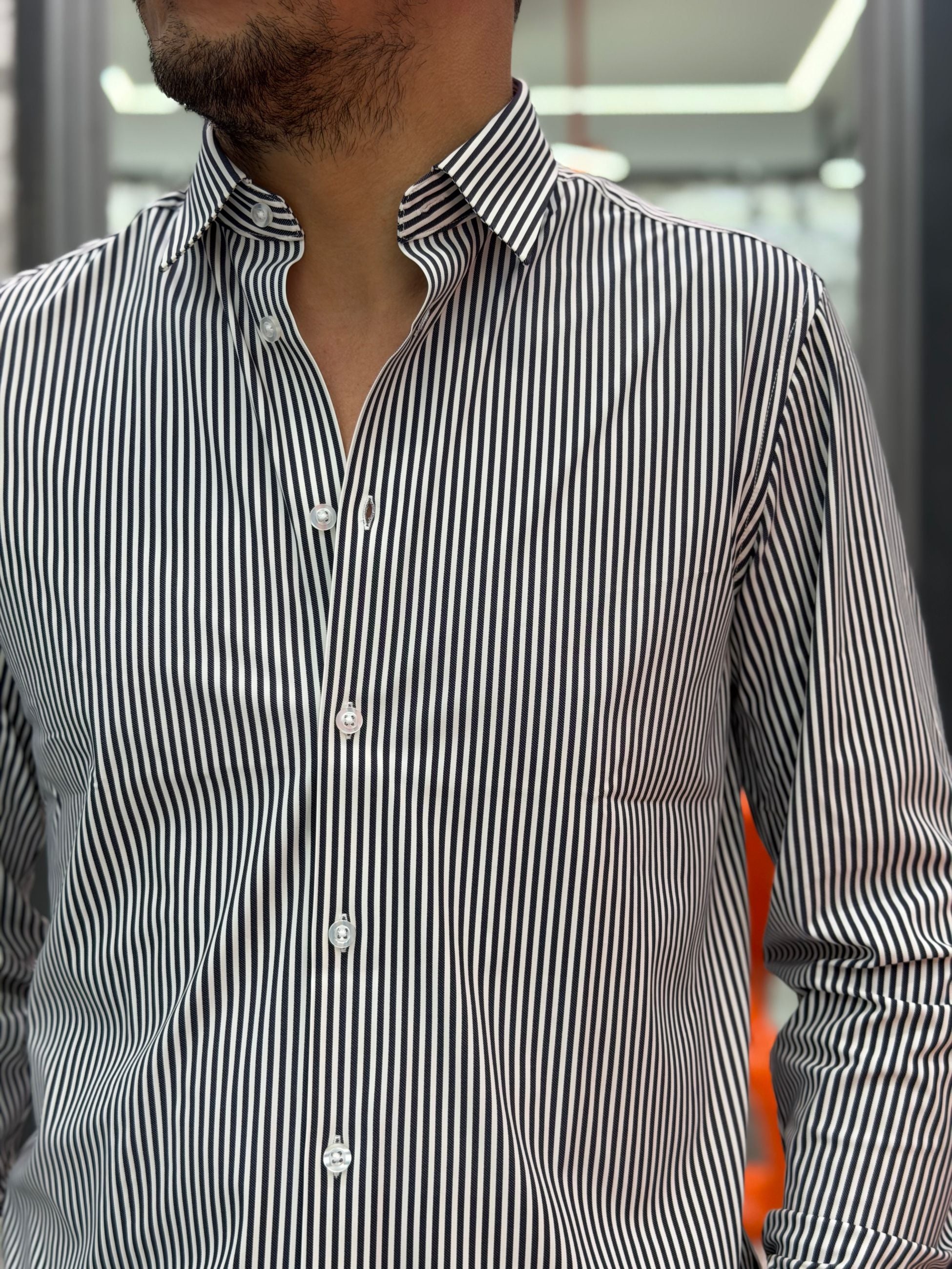 CAMICIA MANICA LUNGA A RIGHE IN TESSUTO TECNICO NO STIRO - REGULAR FIT CE1098SS
