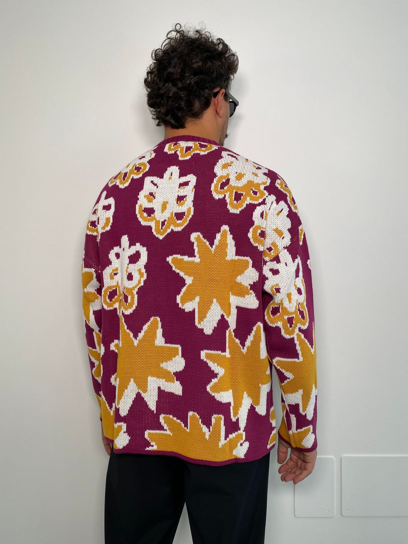 MAGLIA GIROCOLLO IN MISTO LANA CON TRAMA FIORI - OVERSIZE FIT
