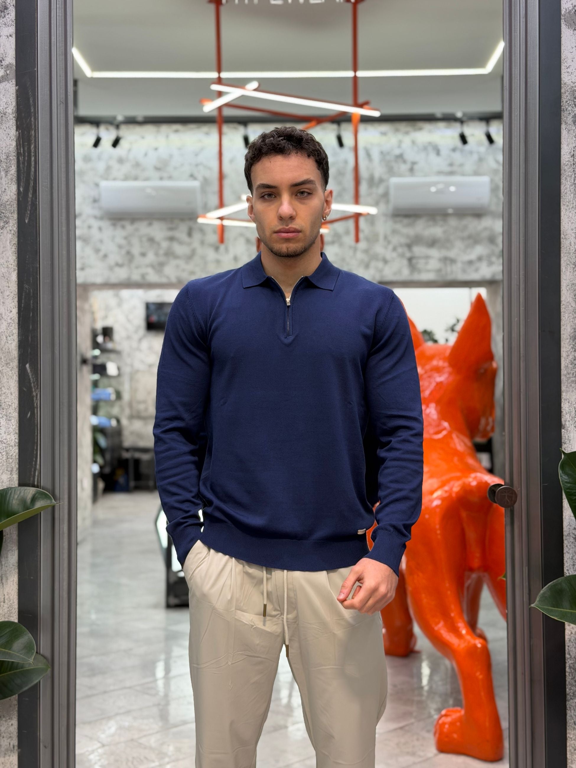 POLO MANICA LUNGA MEZZA ZIP IN LEGGERA VISCOSA - REGULAR FIT GL35205-S26.BLU