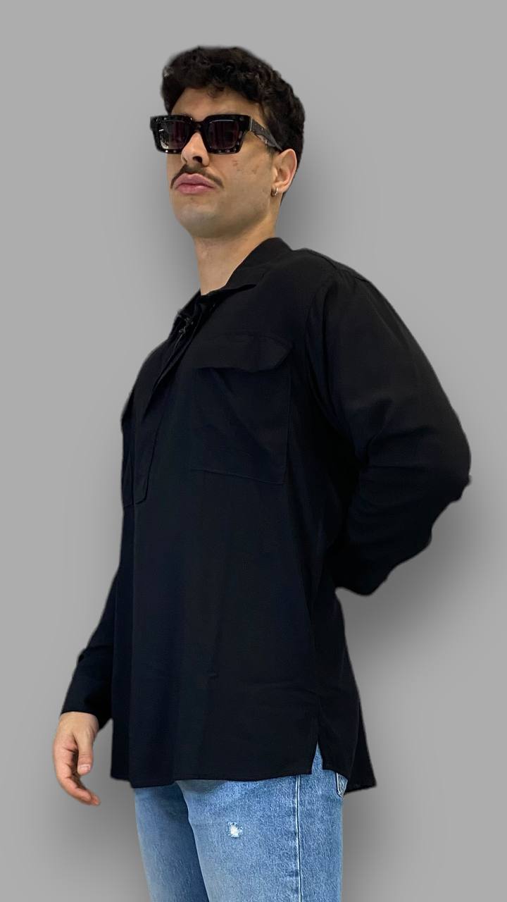 CAMICIA MODELLO CASACCA IN LINO CON TASCONI - RELAXED FIT