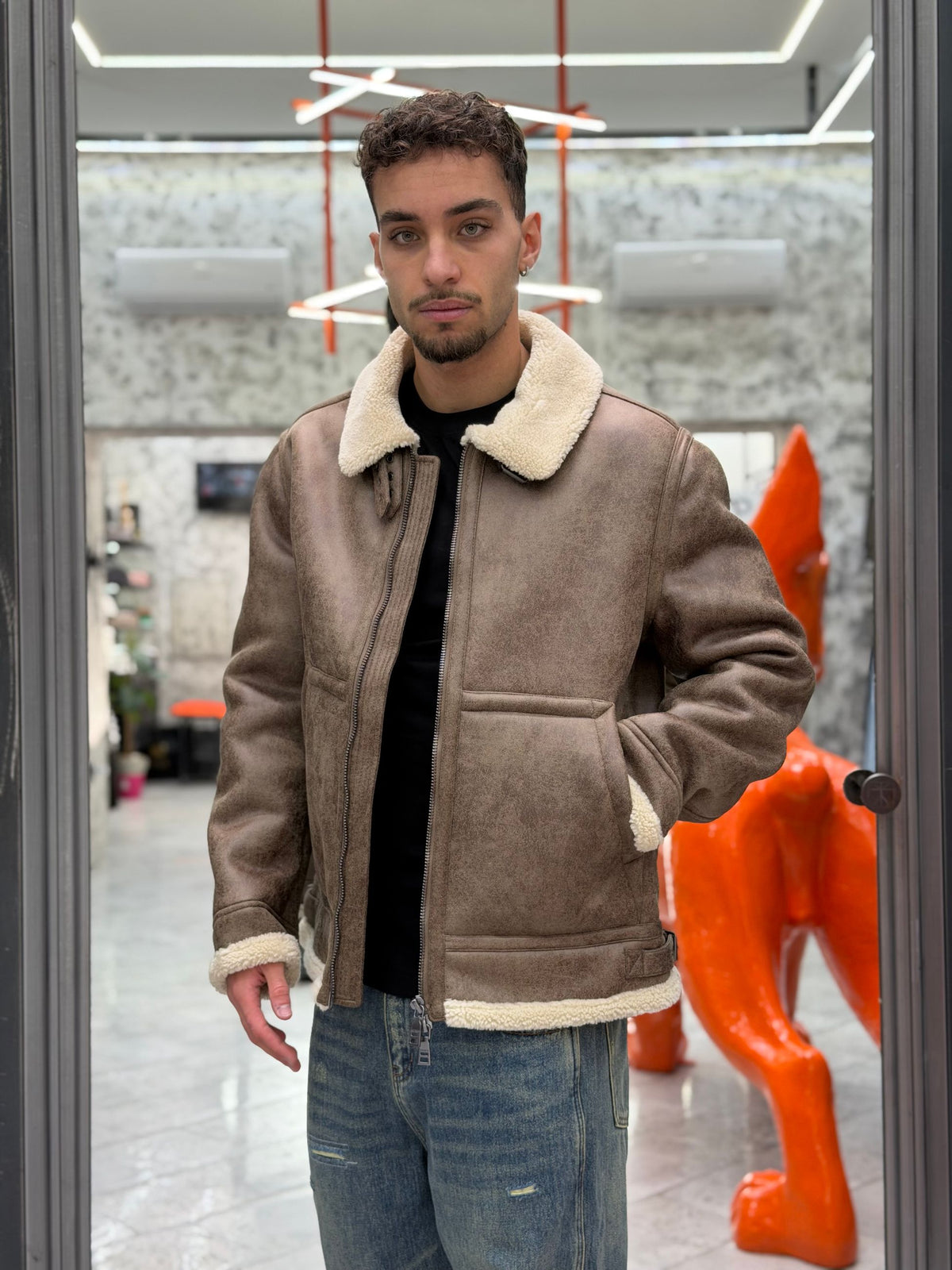 ECOMONTONE EFFETTO MARMORIZZATO CON MAXI COLLO E POLSINI IN CONTRASTO - REGULAR FIT GBI1177SS.FAN