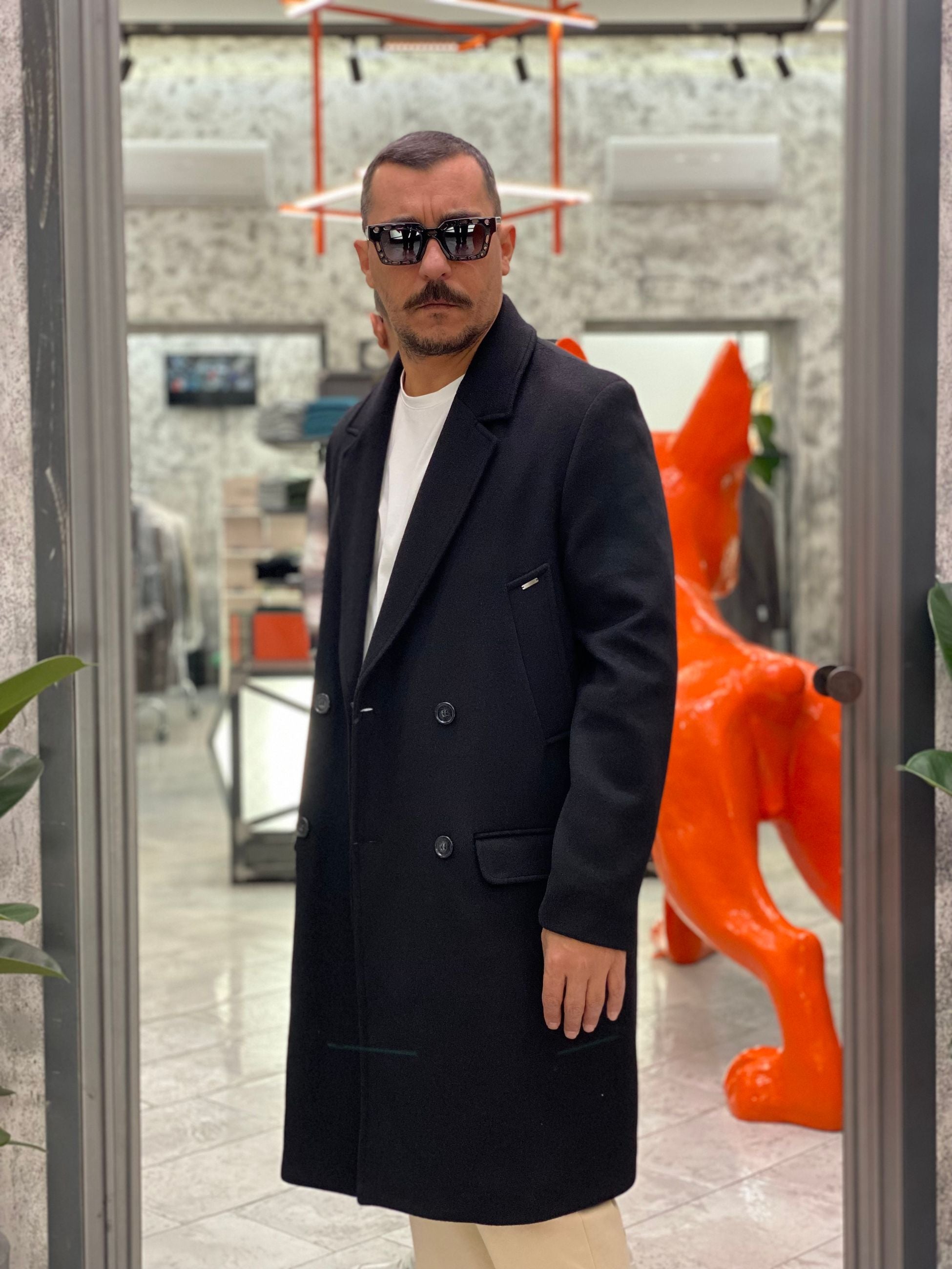 CAPPOTTO DOPPIOPETTO OVERSIZE IN MISTO LANA CON TASCHE A PATTINA - RELAXED FIT GN21798.NER