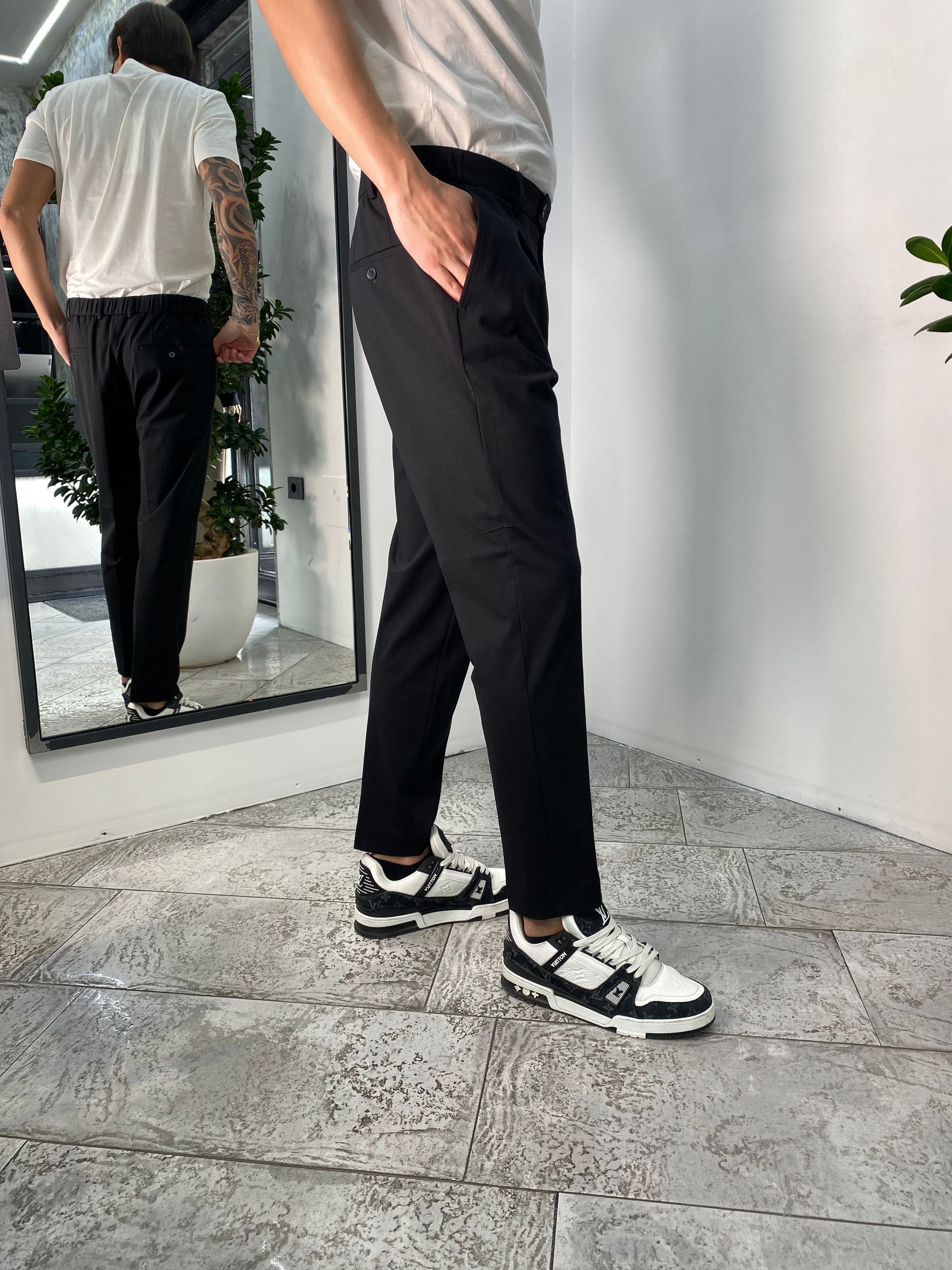 PANTALONE DA ABITO IN TESSUTO PUNTO MILANO ELASTICIZZATO CON COULISSE IN VITA - REGULAR FIT PSE1398SS.NER