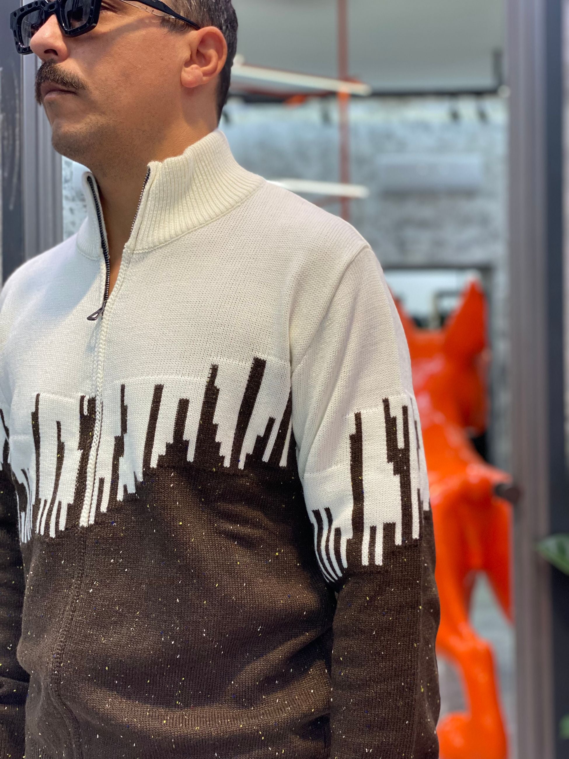 CARDIGAN CON ZIP IN MISTO LANA CON TRAMA - REGULAR FIT M3171SS.MOR