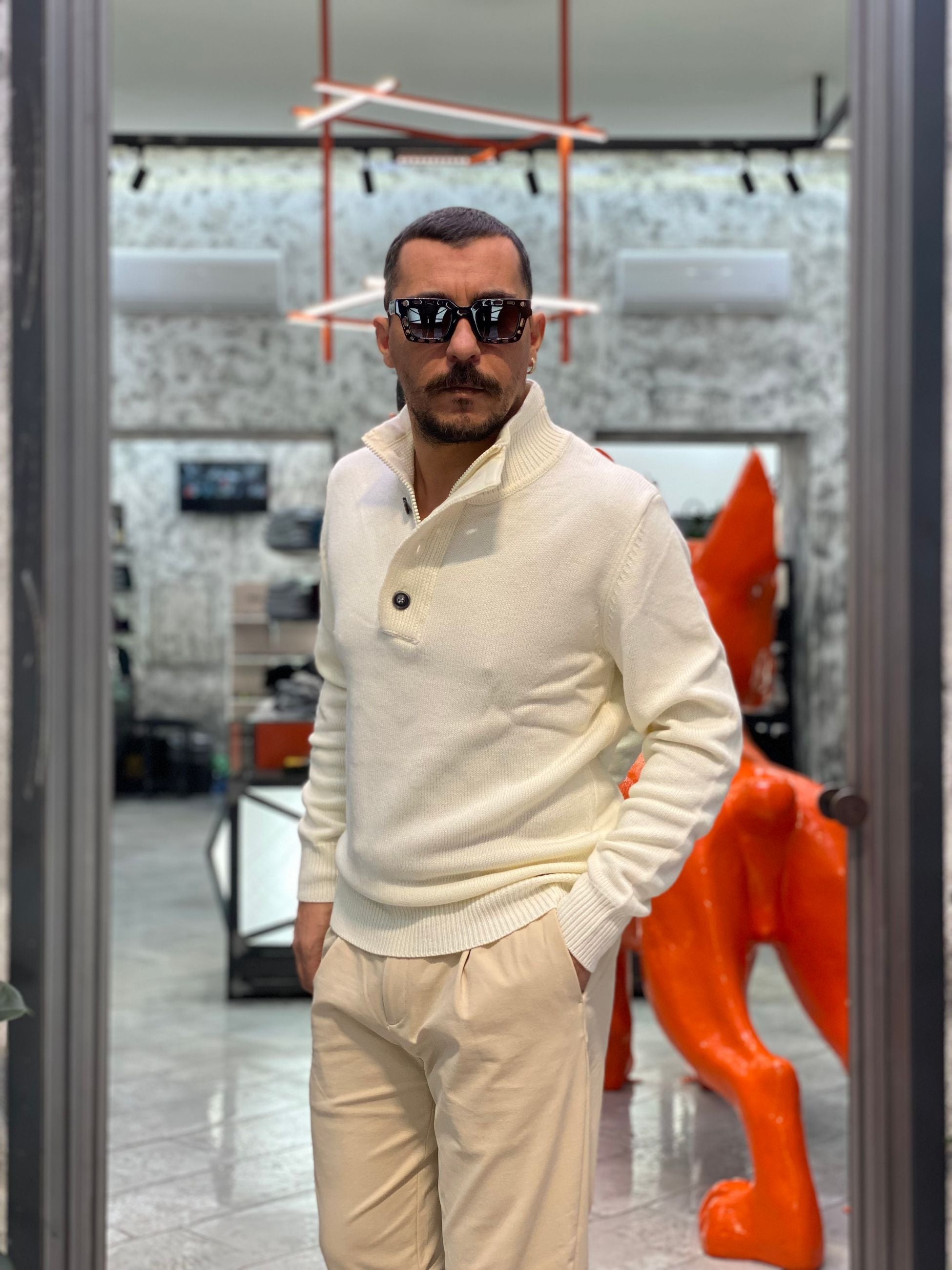 MAGLIA MEZZA ZIP CON BOTTONI IN MISTO LANA - REGULAR FIT GL35078-F25.LAT