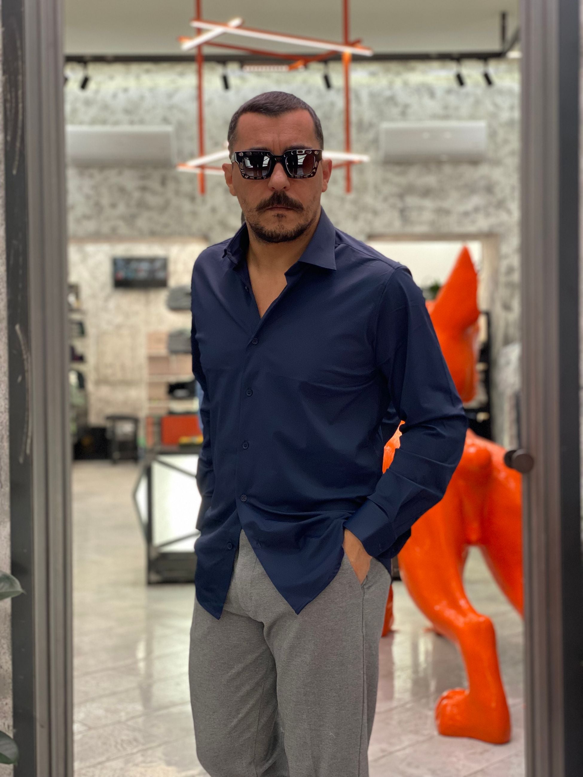CAMICIA COLLO ALLA FRANCESE NO STIRO - SLIM FIT MK9930012.BLU