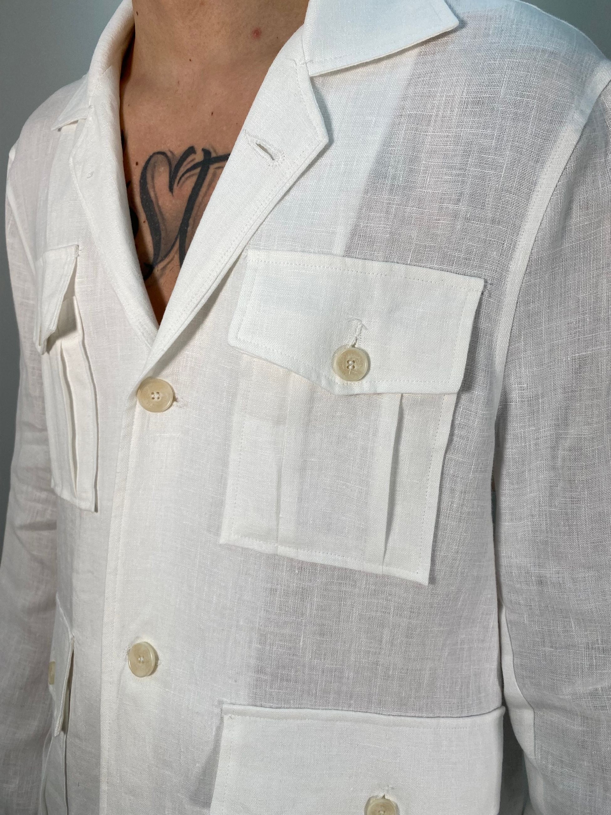 GIACCA SAHARIANA IN 100% LINO CON TASCHE A TOPPA - REGULAR FIT GIA3215.BIA